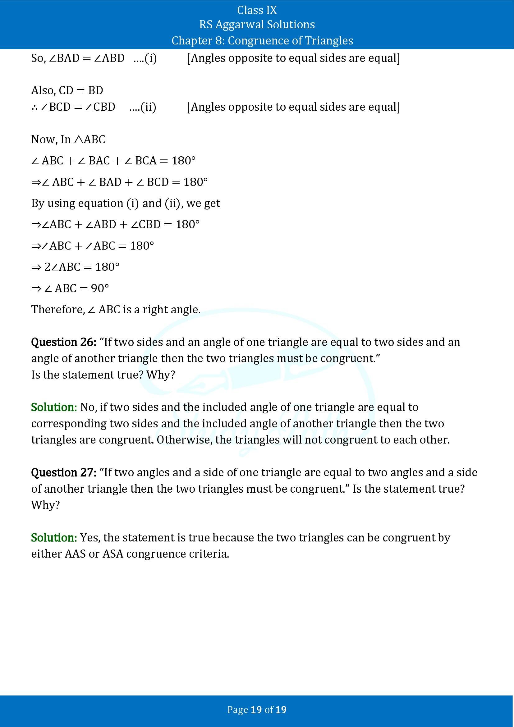 RS Aggarwal Solutions Class 9 Chapter 8 Congruence of Triangles Exercise 8 00019