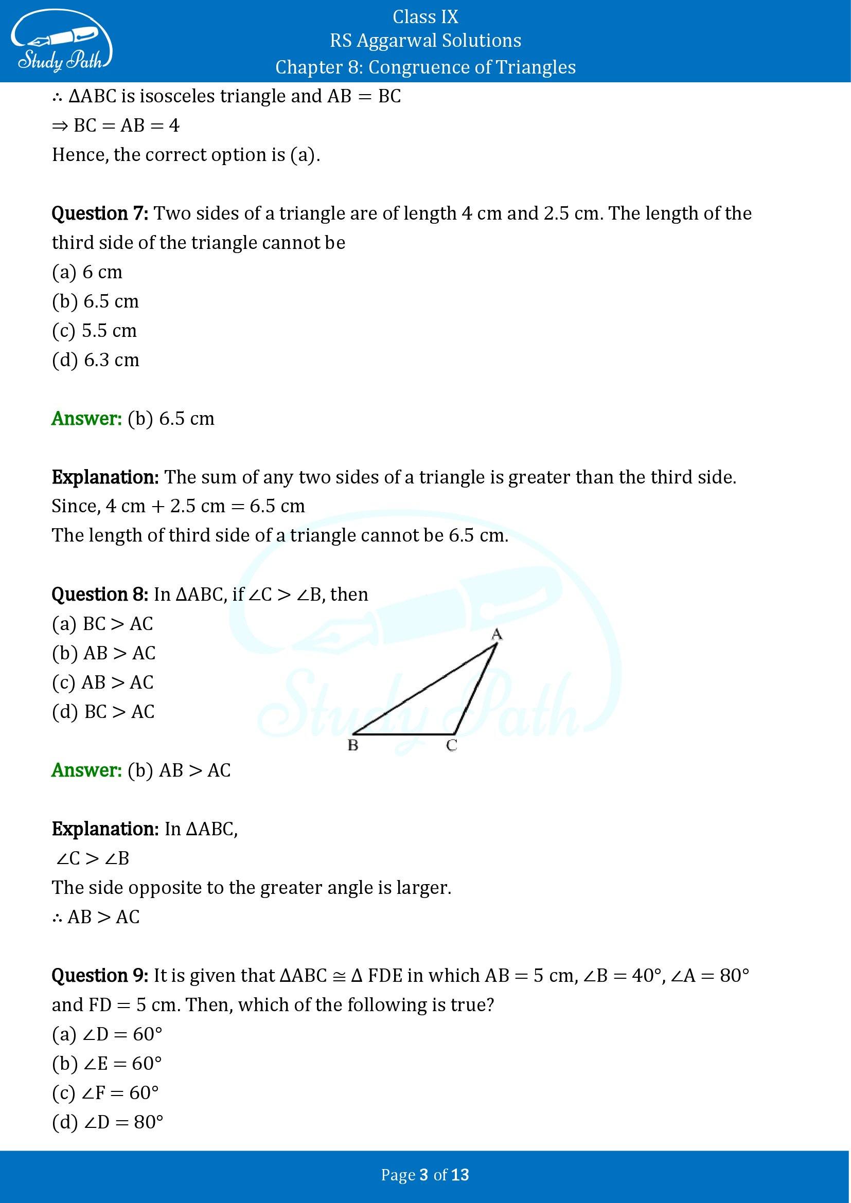 RS Aggarwal Solutions Class 9 Chapter 8 Congruence of Triangles Multiple Choice Questions MCQs 00003