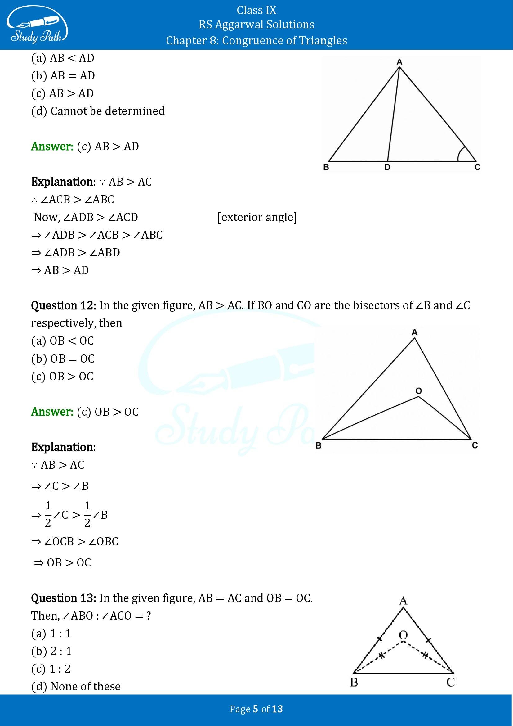 RS Aggarwal Solutions Class 9 Chapter 8 Congruence of Triangles Multiple Choice Questions MCQs 00005