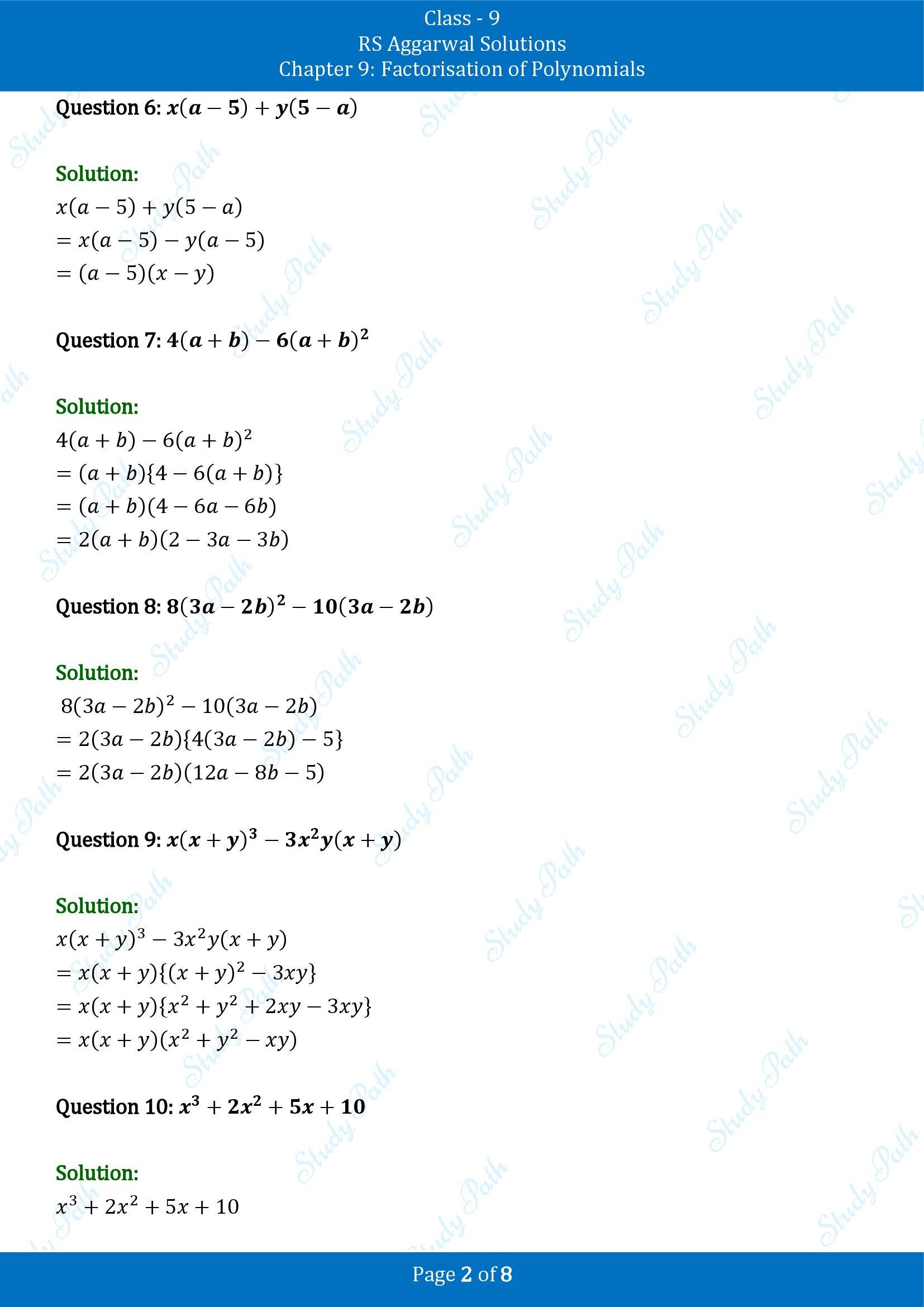 RS Aggarwal Solutions Class 9 Chapter 9 Factorisation of Polynomials Exercise 9A 00002
