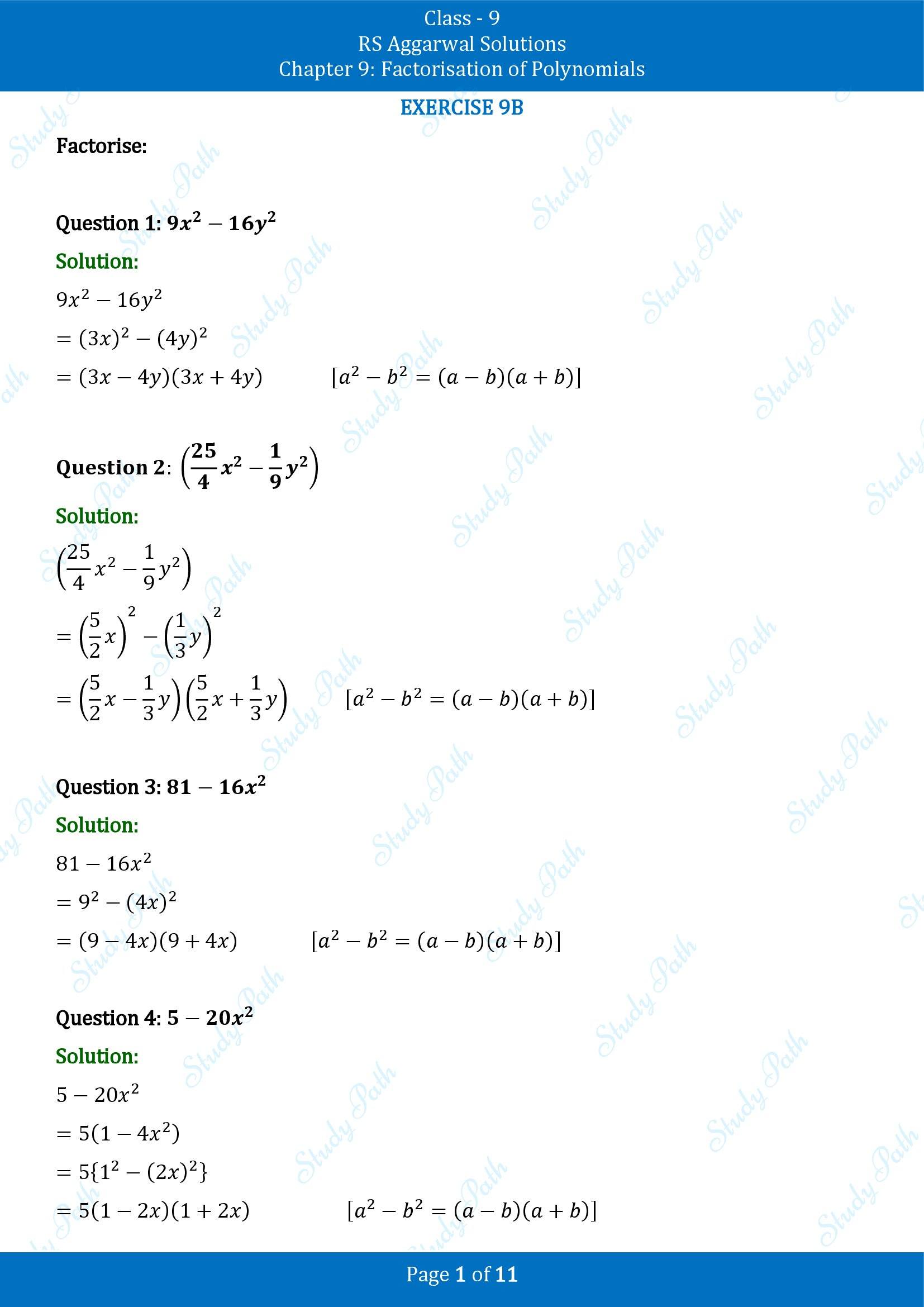 RS Aggarwal Solutions Class 9 Chapter 9 Factorisation of Polynomials Exercise 9B 00001