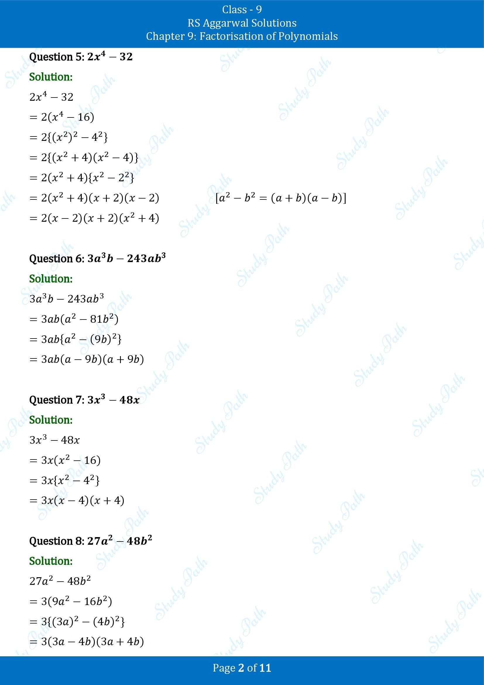RS Aggarwal Solutions Class 9 Chapter 9 Factorisation of Polynomials Exercise 9B 00002