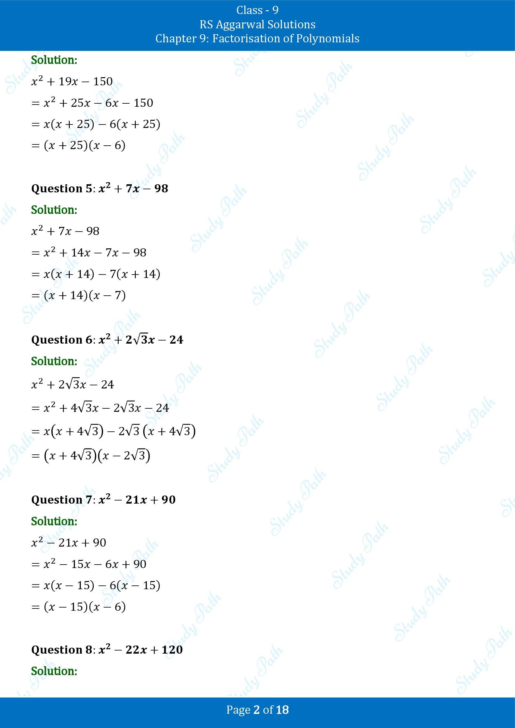 RS Aggarwal Solutions Class 9 Chapter 9 Factorisation of Polynomials Exercise 9C 00002