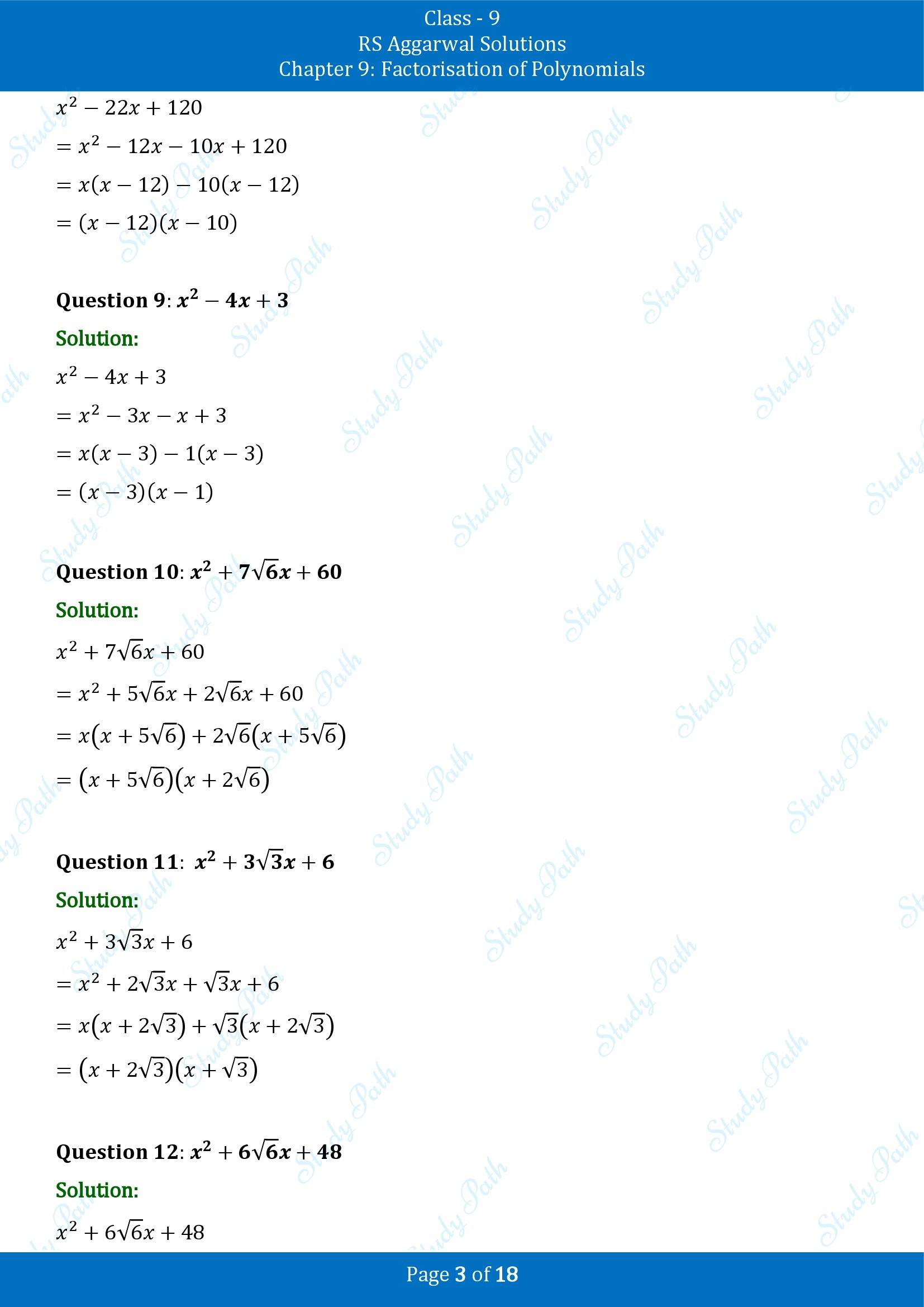 RS Aggarwal Solutions Class 9 Chapter 9 Factorisation of Polynomials Exercise 9C 00003