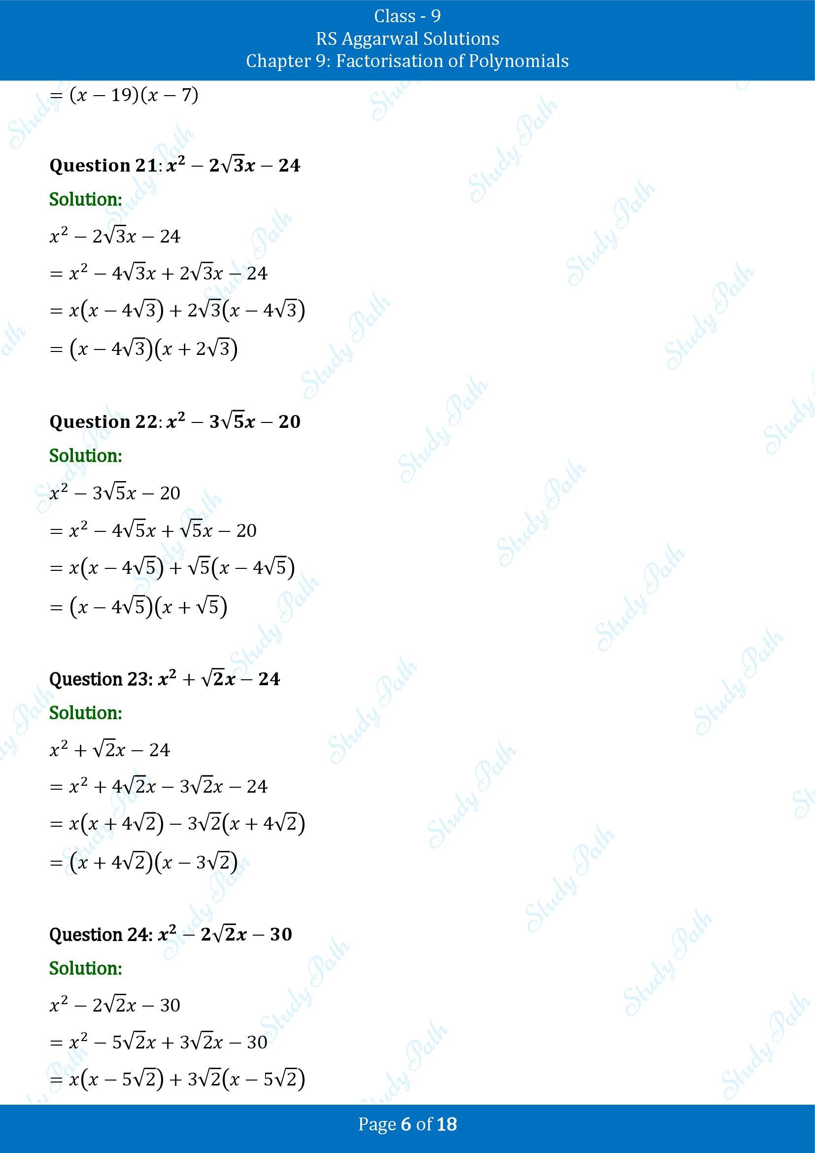 RS Aggarwal Solutions Class 9 Chapter 9 Factorisation of Polynomials Exercise 9C 00006
