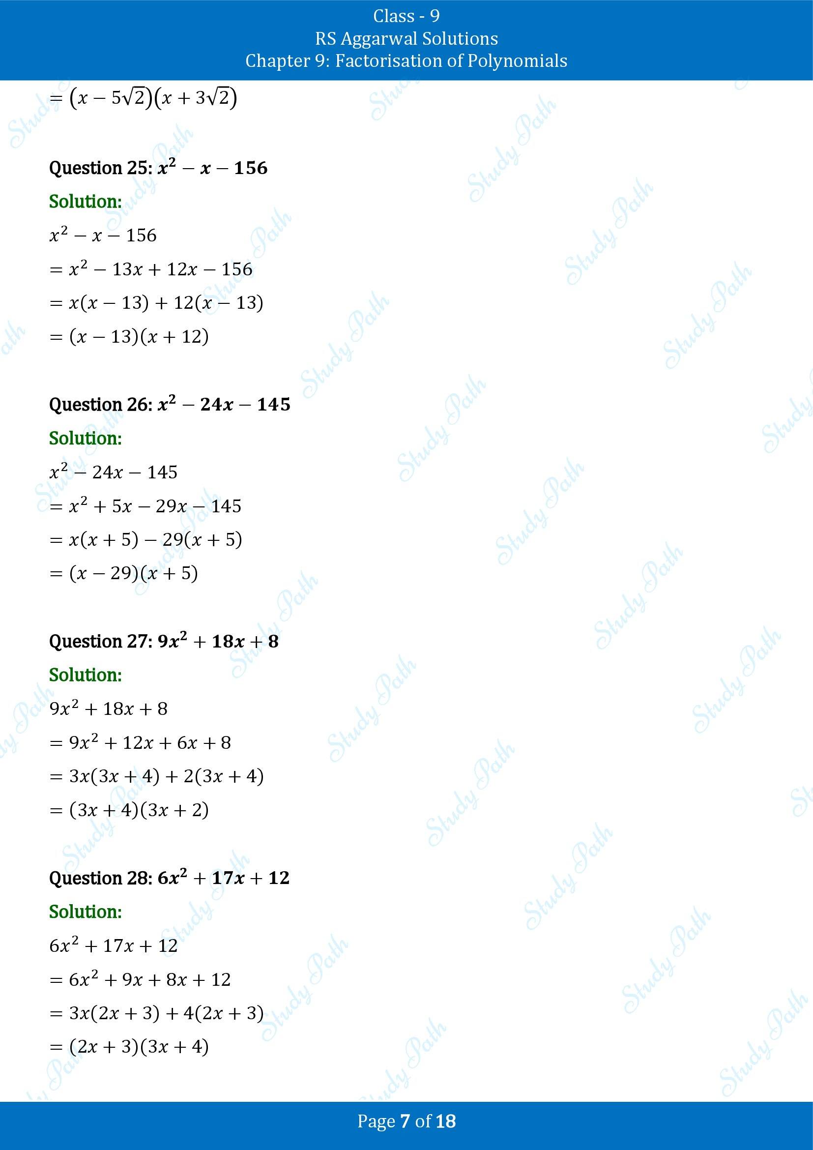 RS Aggarwal Solutions Class 9 Chapter 9 Factorisation of Polynomials Exercise 9C 00007