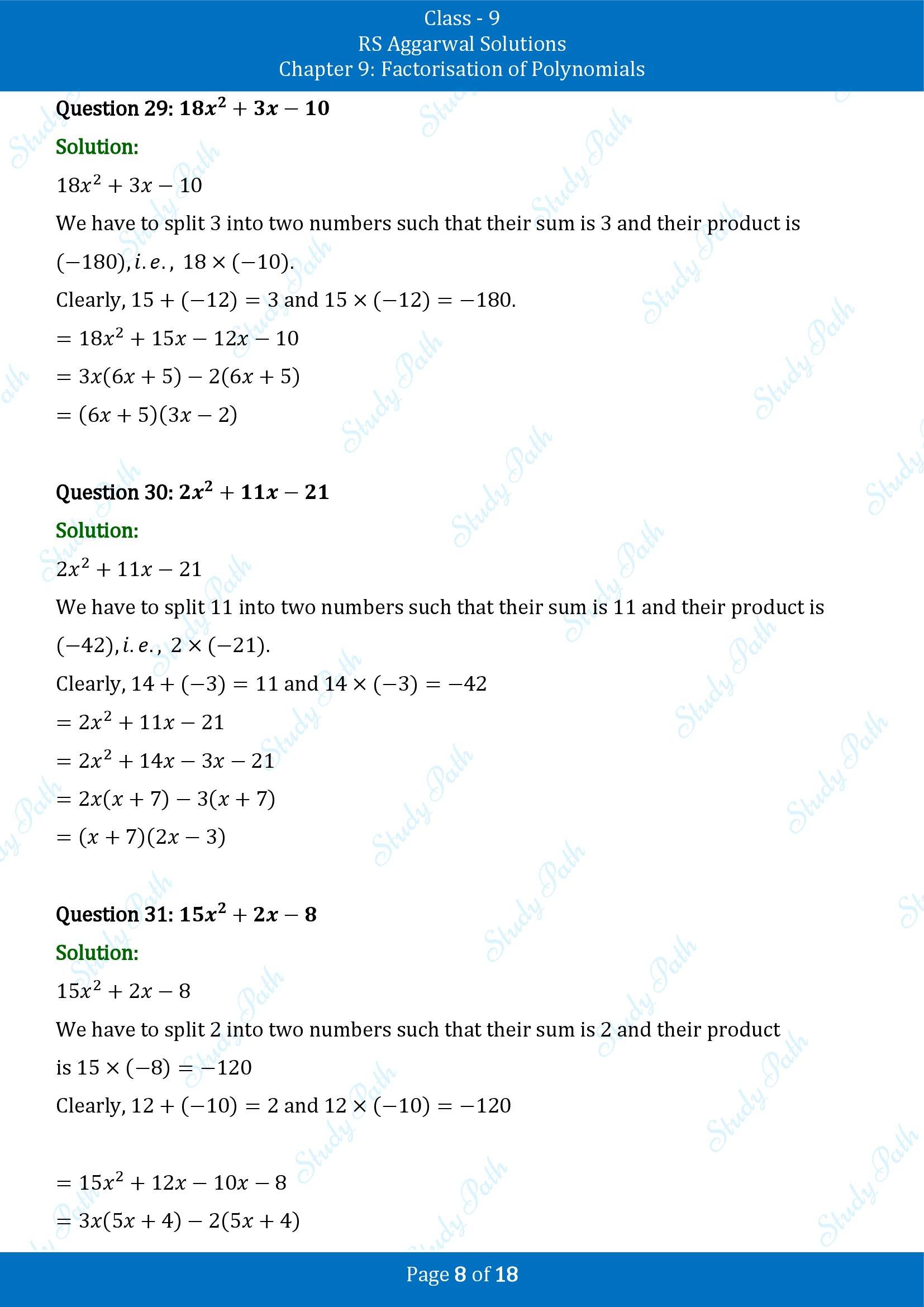 RS Aggarwal Solutions Class 9 Chapter 9 Factorisation of Polynomials Exercise 9C 00008