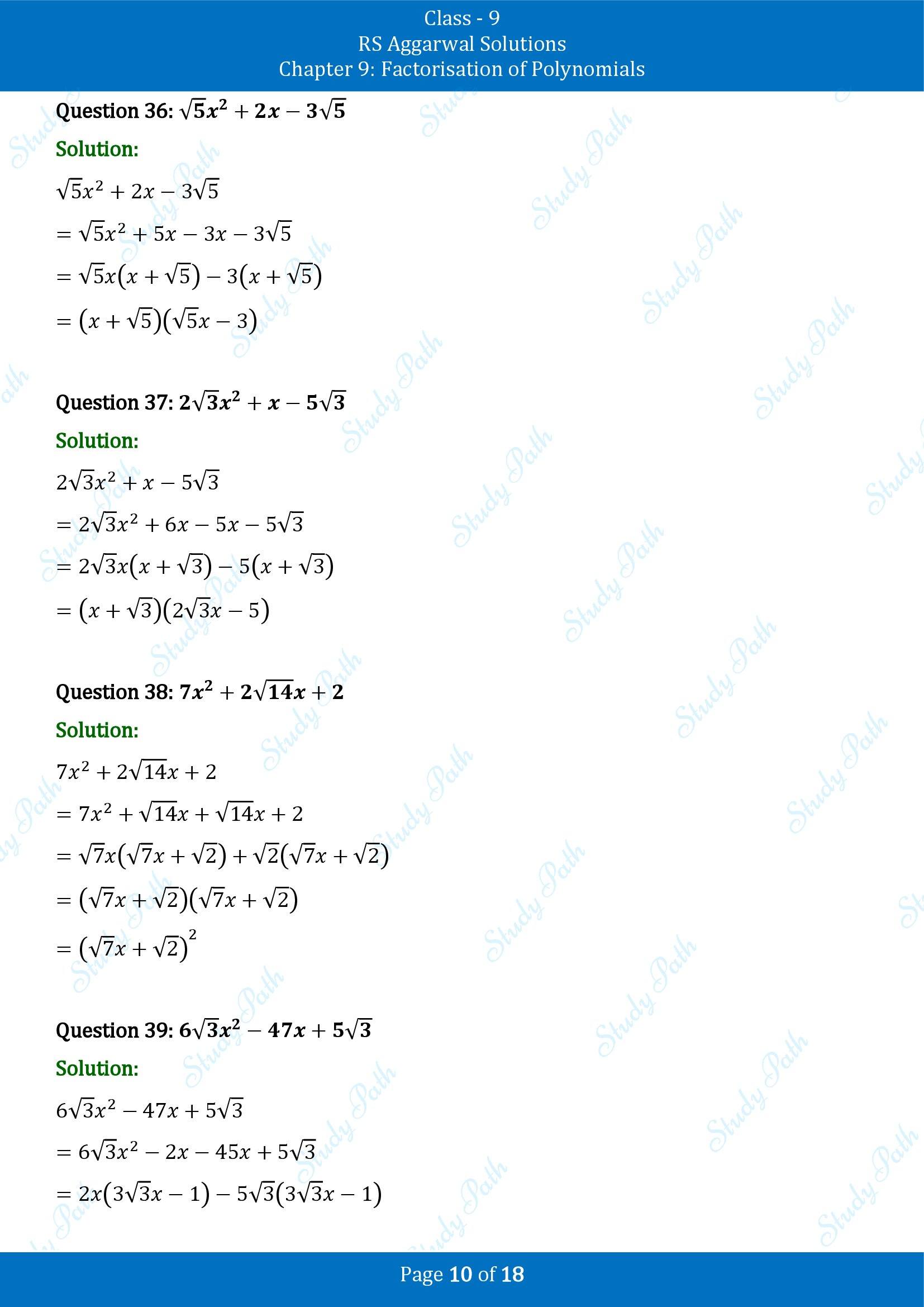 RS Aggarwal Solutions Class 9 Chapter 9 Factorisation of Polynomials Exercise 9C 00010
