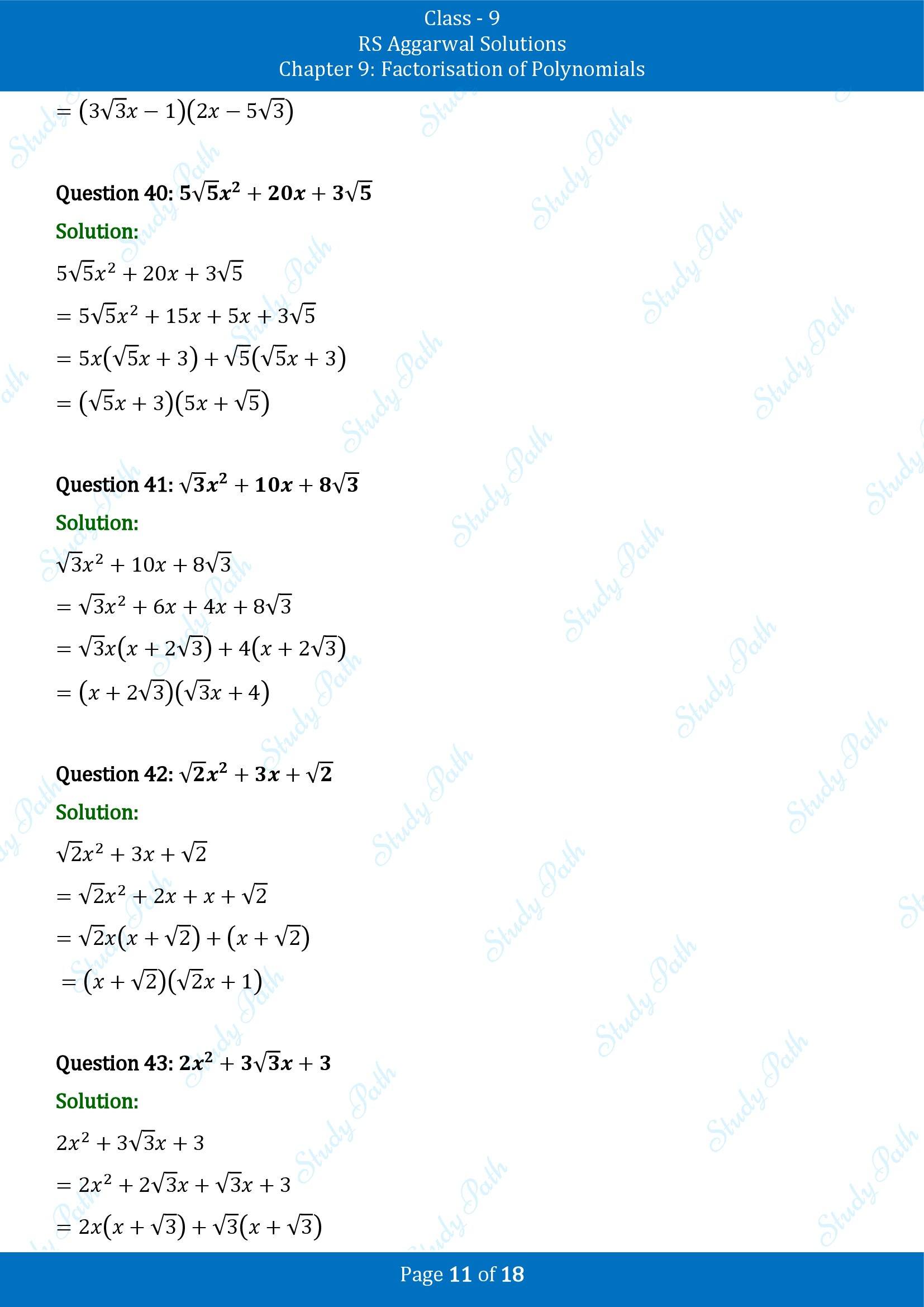RS Aggarwal Solutions Class 9 Chapter 9 Factorisation of Polynomials Exercise 9C 00011