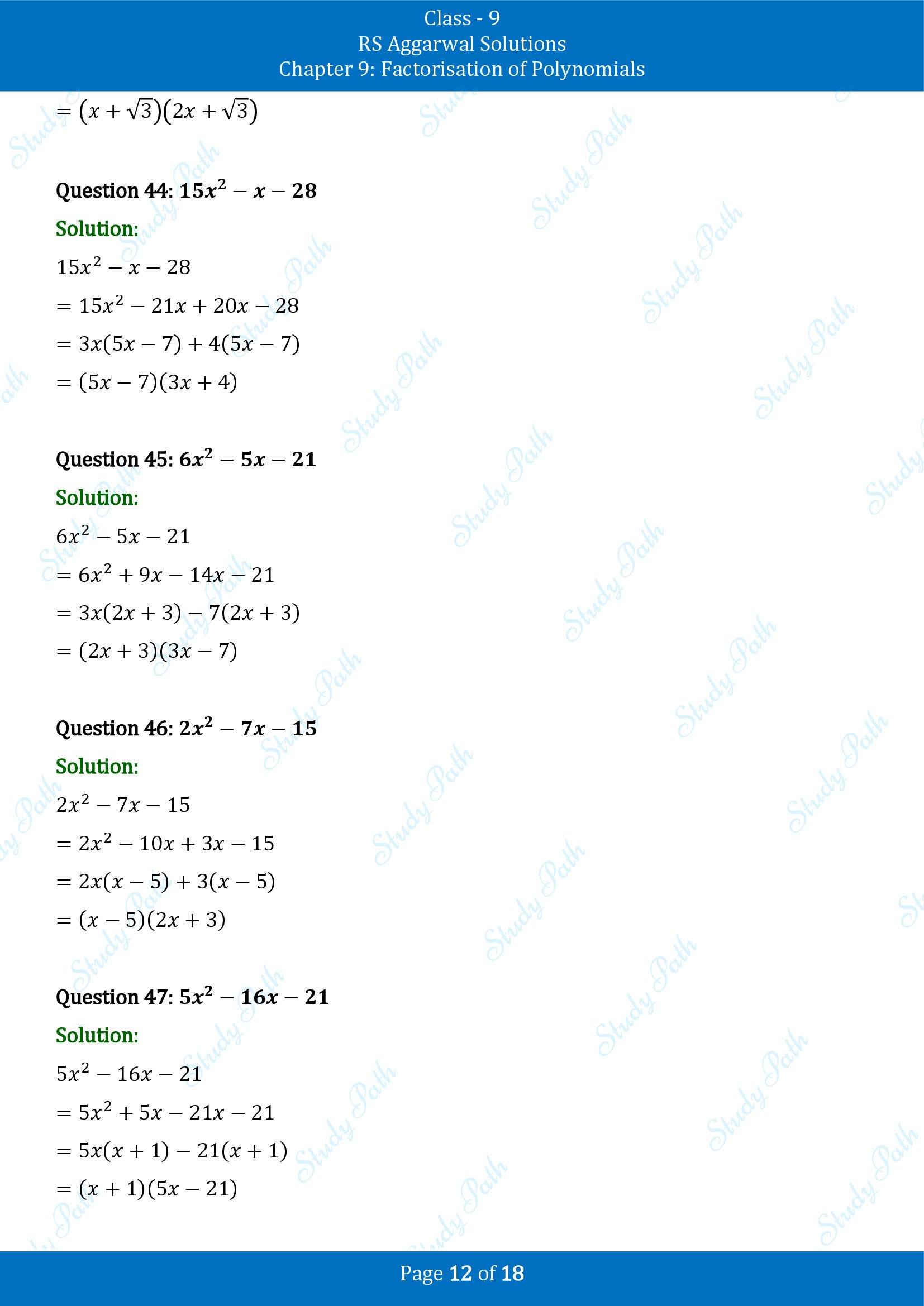 RS Aggarwal Solutions Class 9 Chapter 9 Factorisation of Polynomials Exercise 9C 00012
