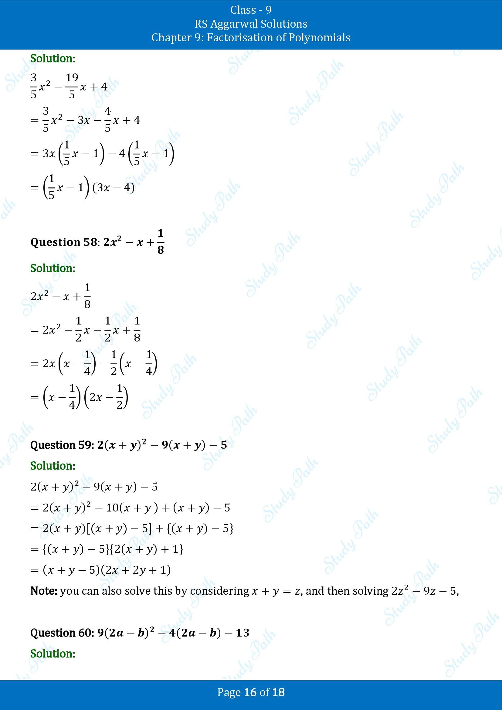 RS Aggarwal Solutions Class 9 Chapter 9 Factorisation of Polynomials Exercise 9C 00016
