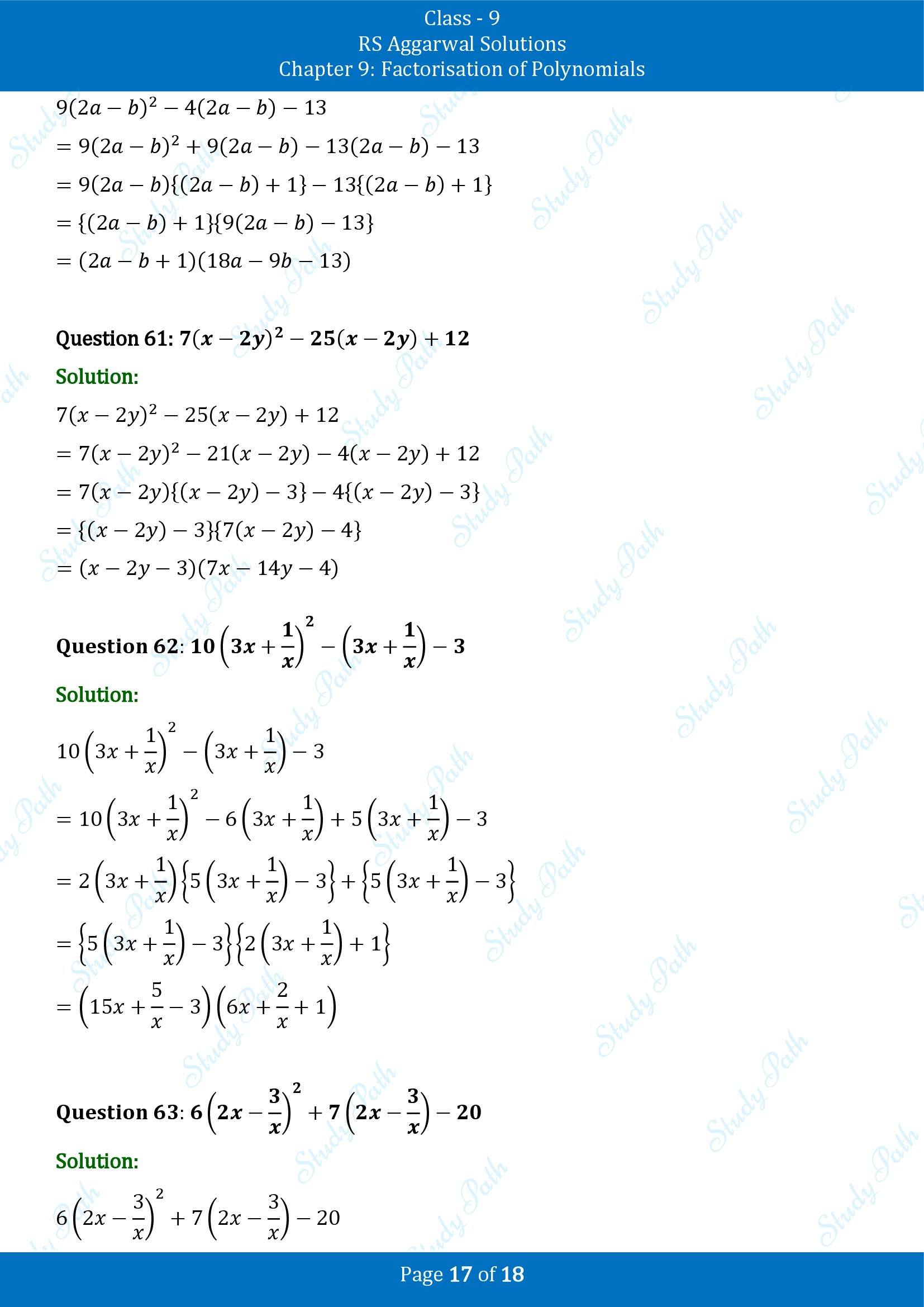 RS Aggarwal Solutions Class 9 Chapter 9 Factorisation of Polynomials Exercise 9C 00017