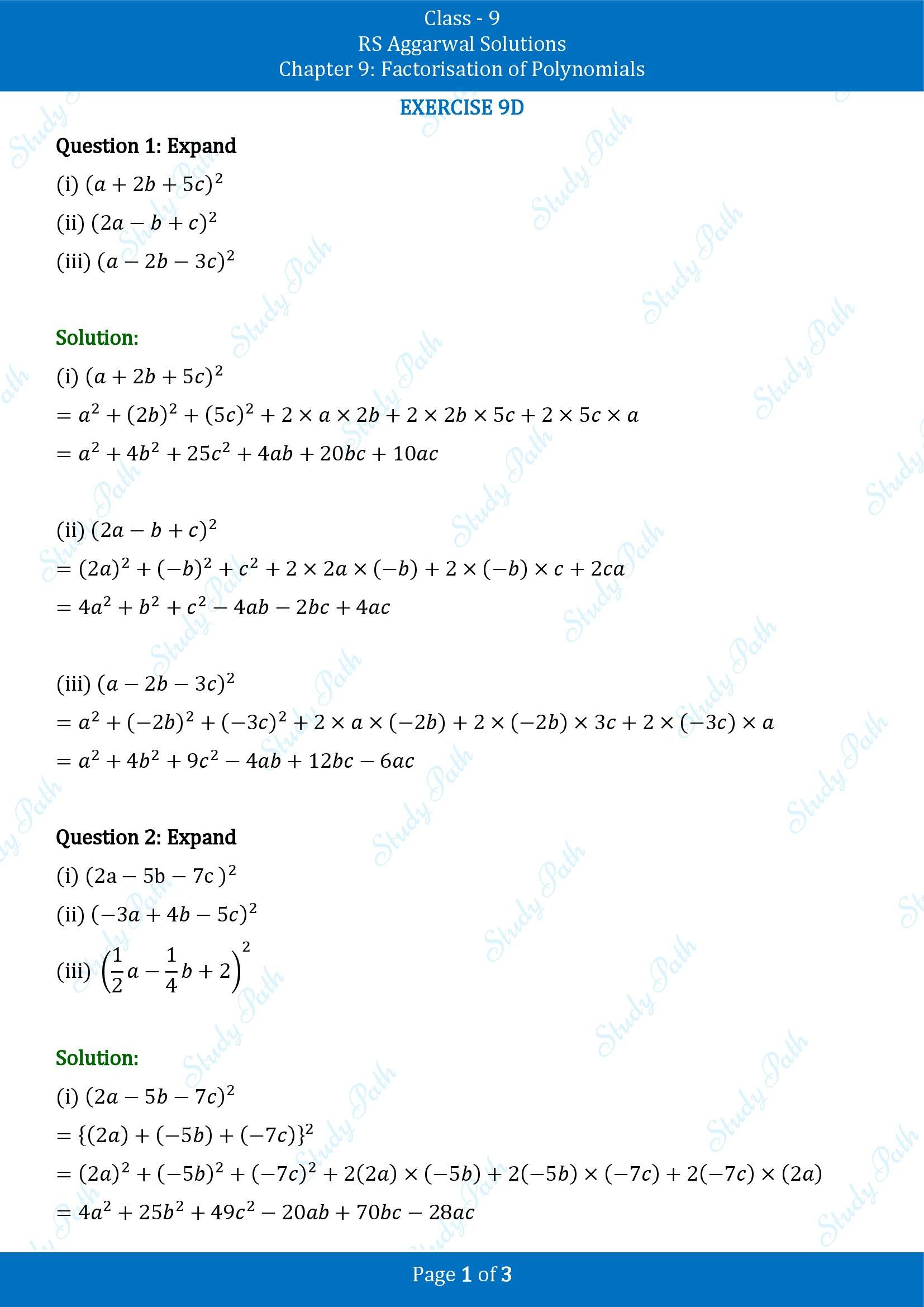 RS Aggarwal Solutions Class 9 Chapter 9 Factorisation of Polynomials Exercise 9D 00001