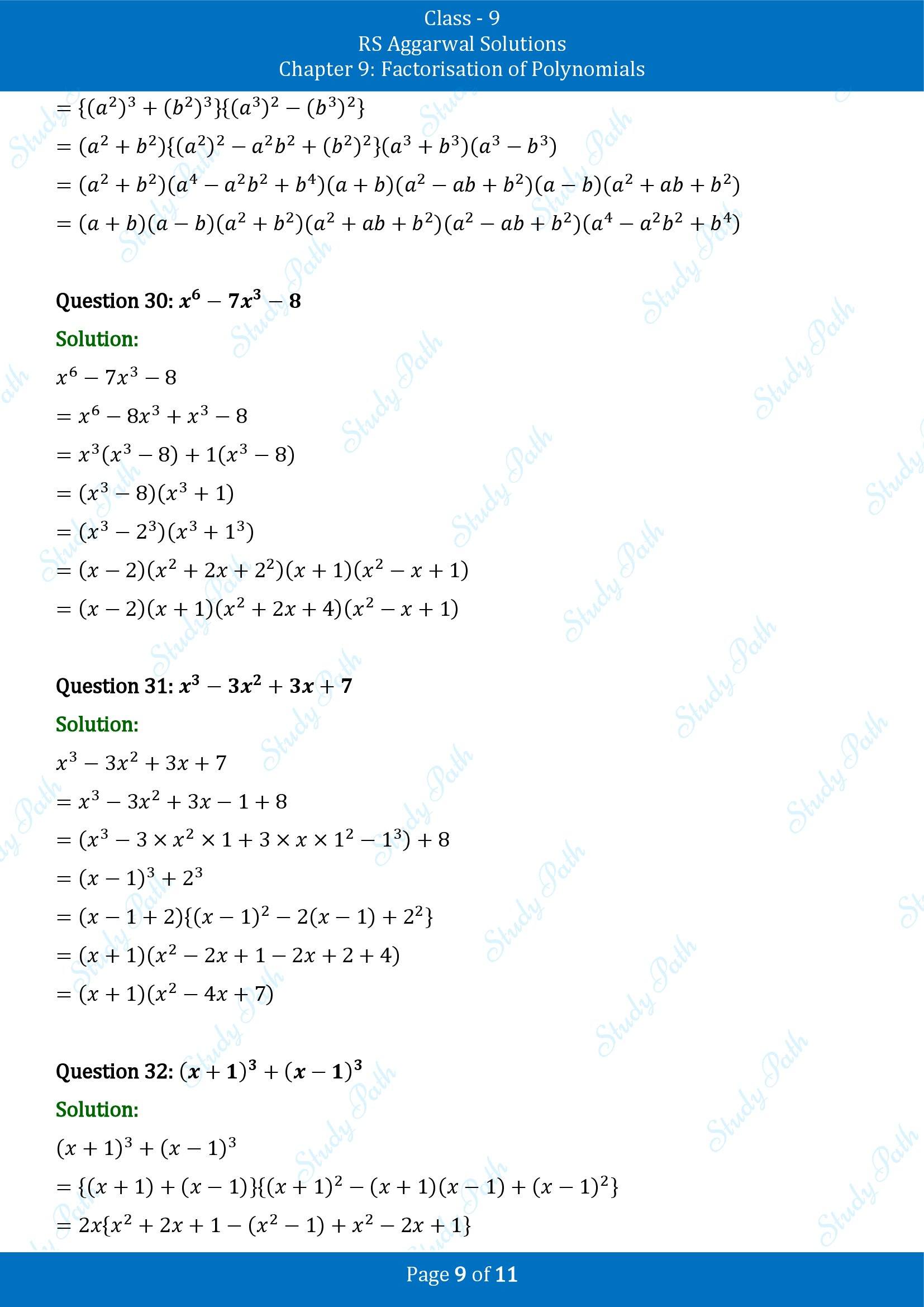 RS Aggarwal Solutions Class 9 Chapter 9 Factorisation of Polynomials Exercise 9F 00009