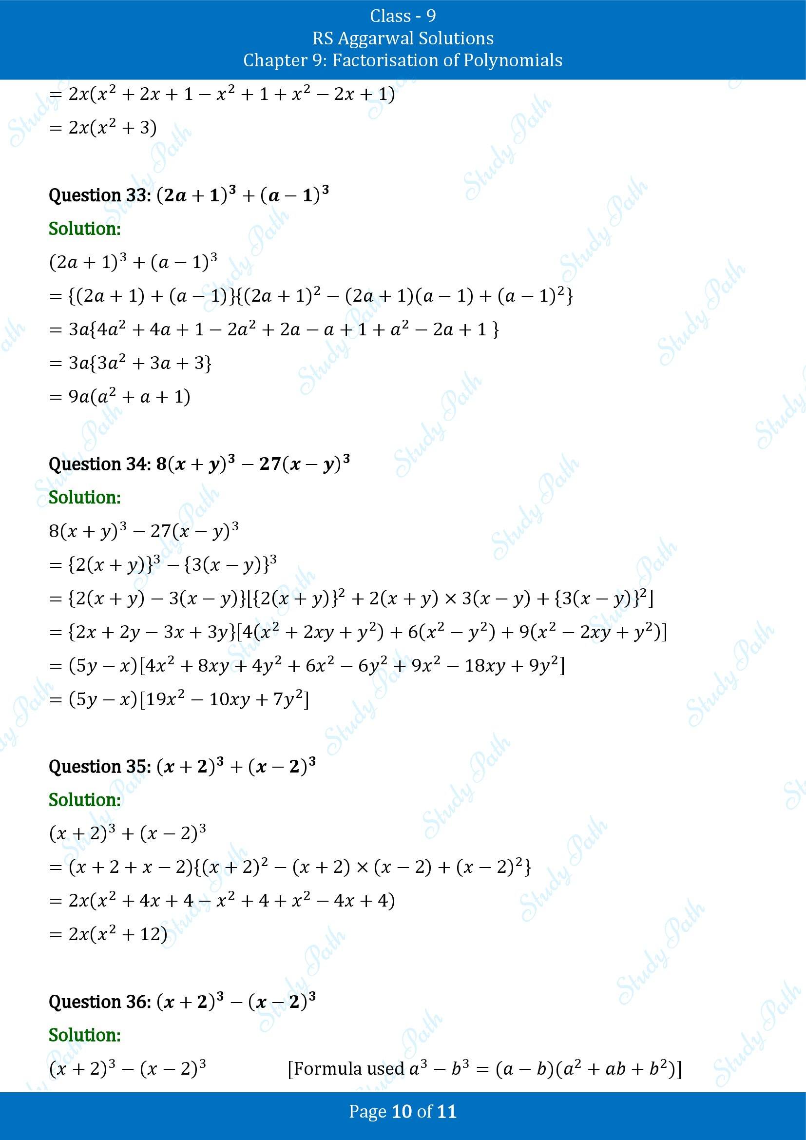 RS Aggarwal Solutions Class 9 Chapter 9 Factorisation of Polynomials Exercise 9F 00010