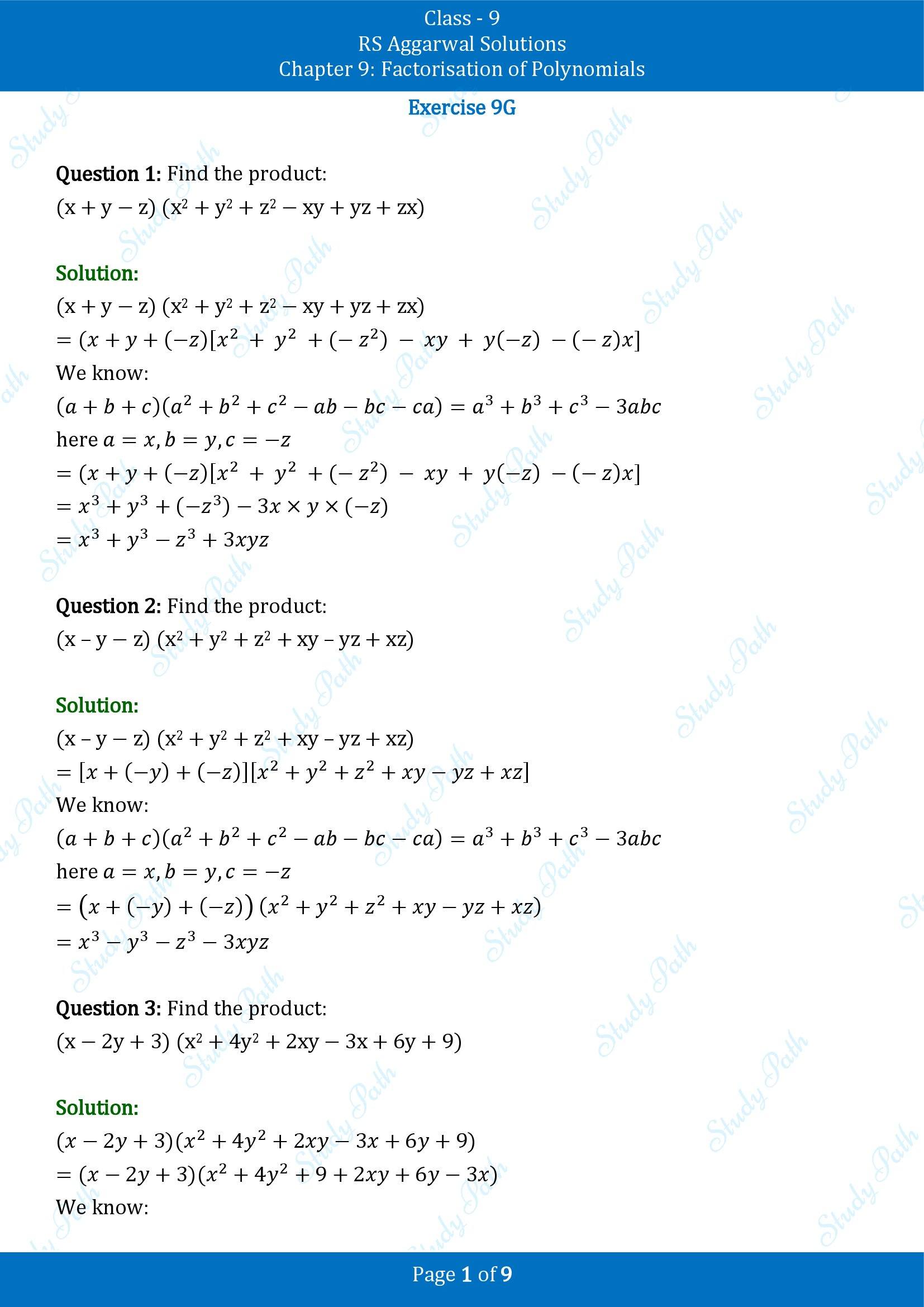 RS Aggarwal Solutions Class 9 Chapter 9 Factorisation of Polynomials Exercise 9G 00001