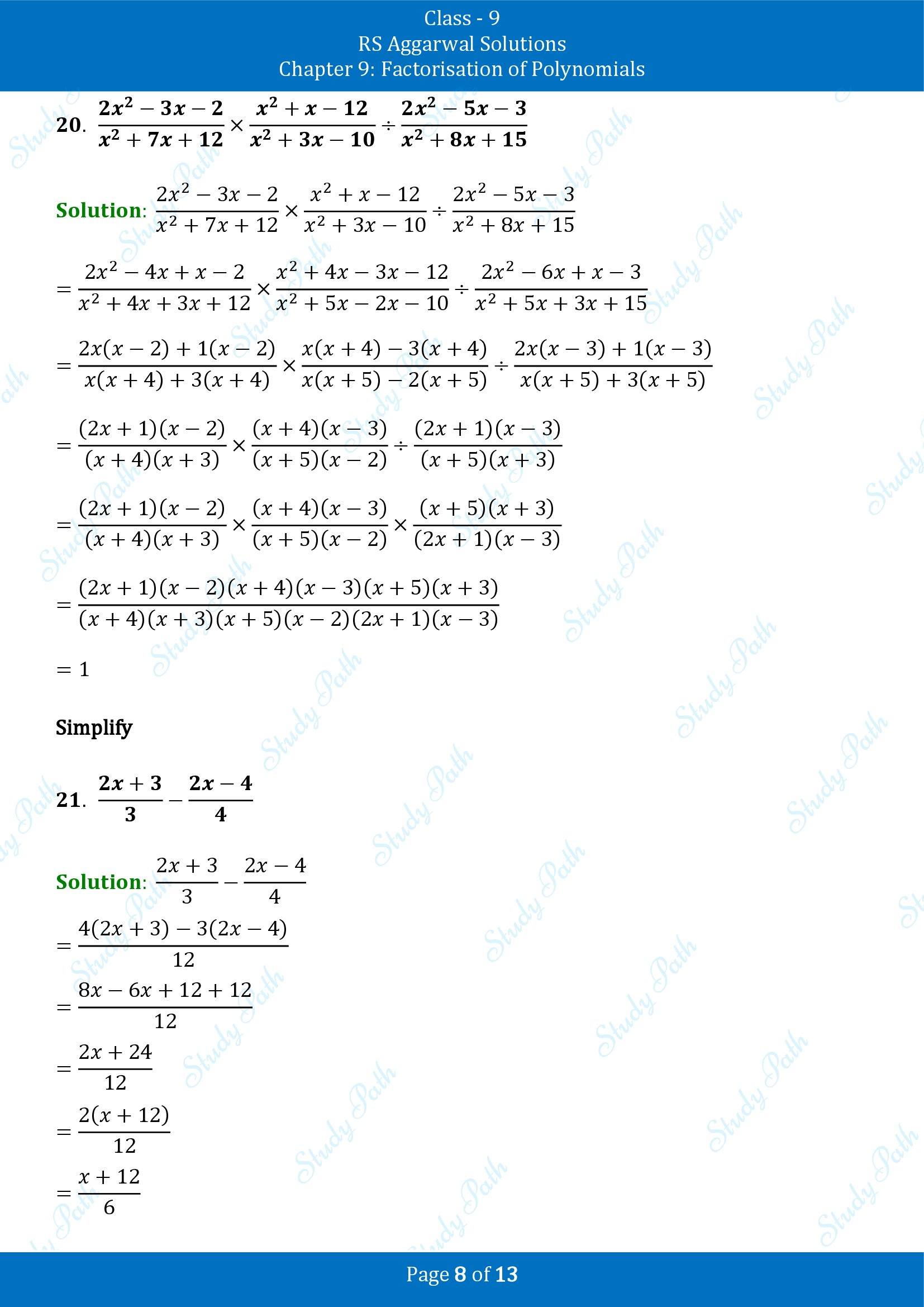 RS Aggarwal Solutions Class 9 Chapter 9 Factorisation of Polynomials Exercise 9H 00008