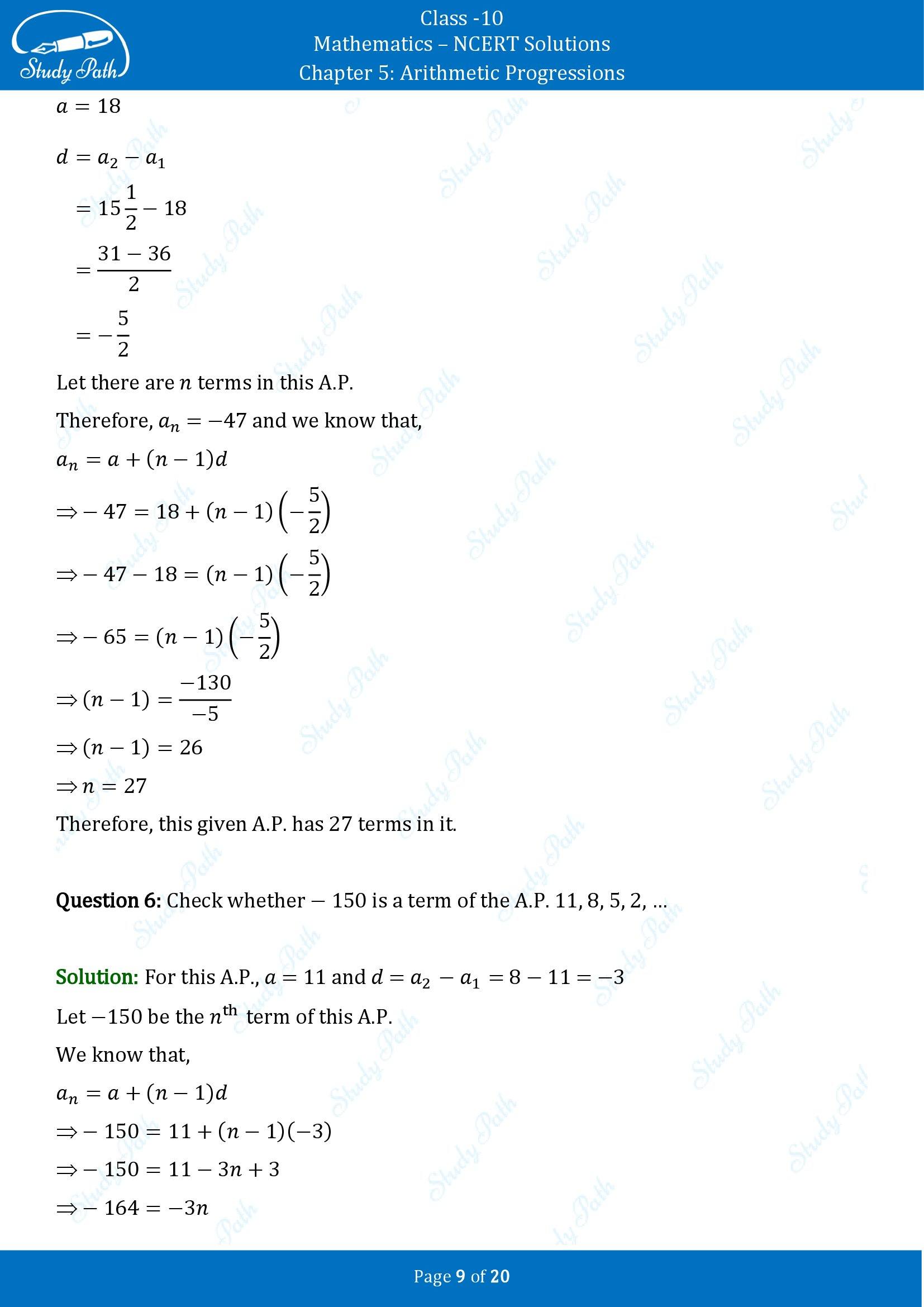 NCERT Solutions for Class 10 Maths Chapter 5 Arithmetic Progressions Exercise 5.2 00009