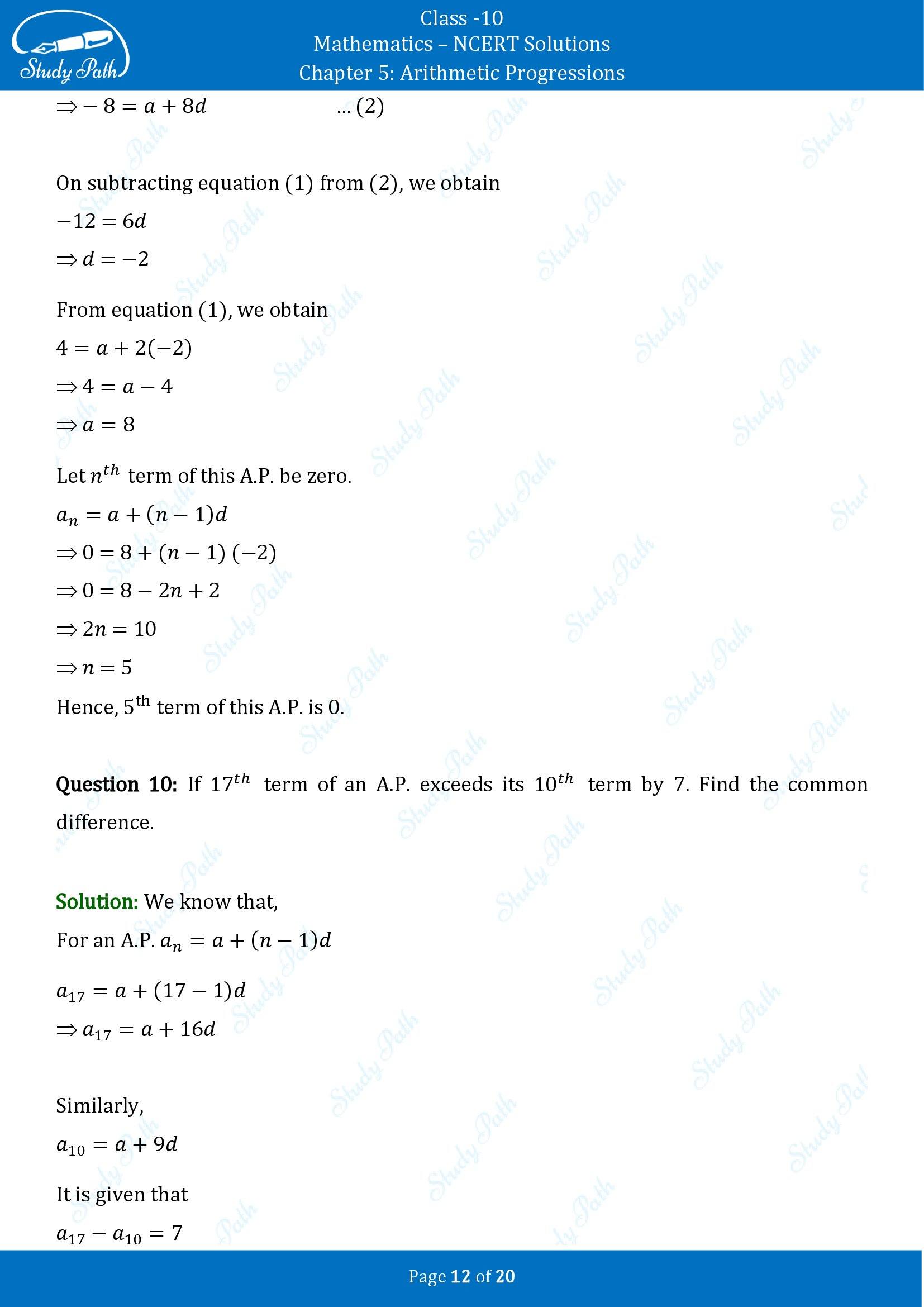 NCERT Solutions for Class 10 Maths Chapter 5 Arithmetic Progressions Exercise 5.2 00012