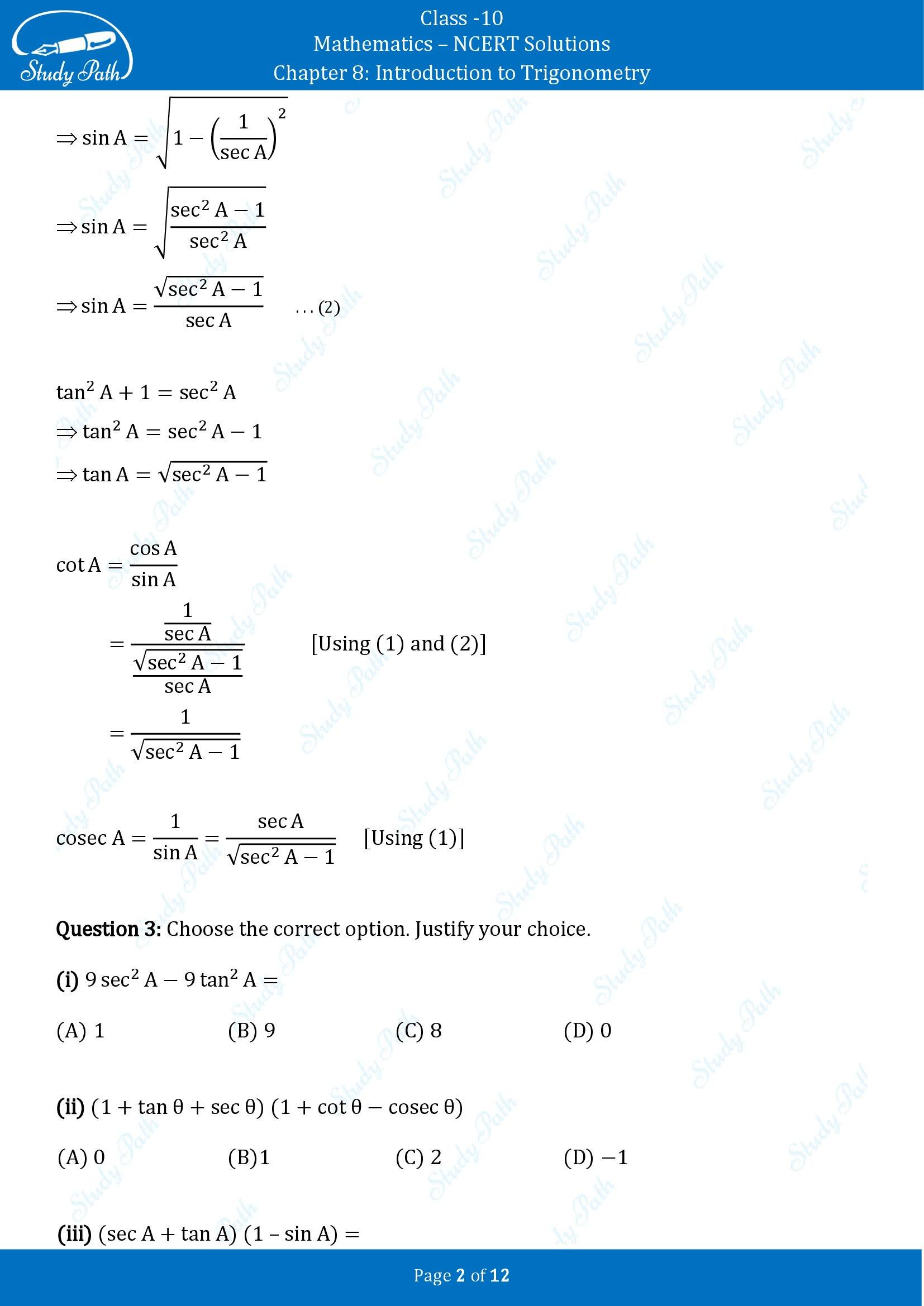 NCERT Solutions for Class 10 Maths Chapter 8 Introduction to Trigonometry Exercise 8.3 00002