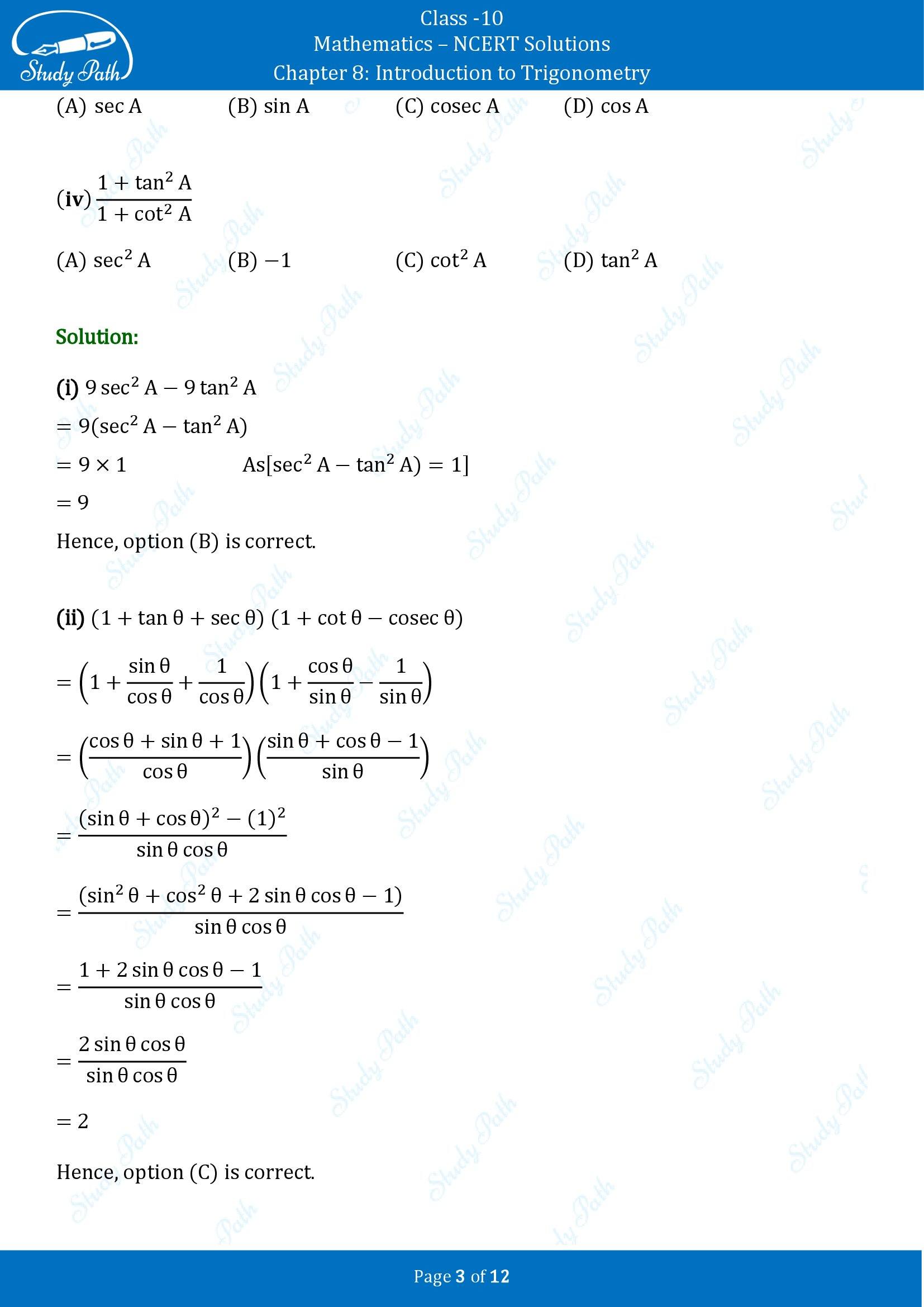NCERT Solutions for Class 10 Maths Chapter 8 Introduction to Trigonometry Exercise 8.3 00003