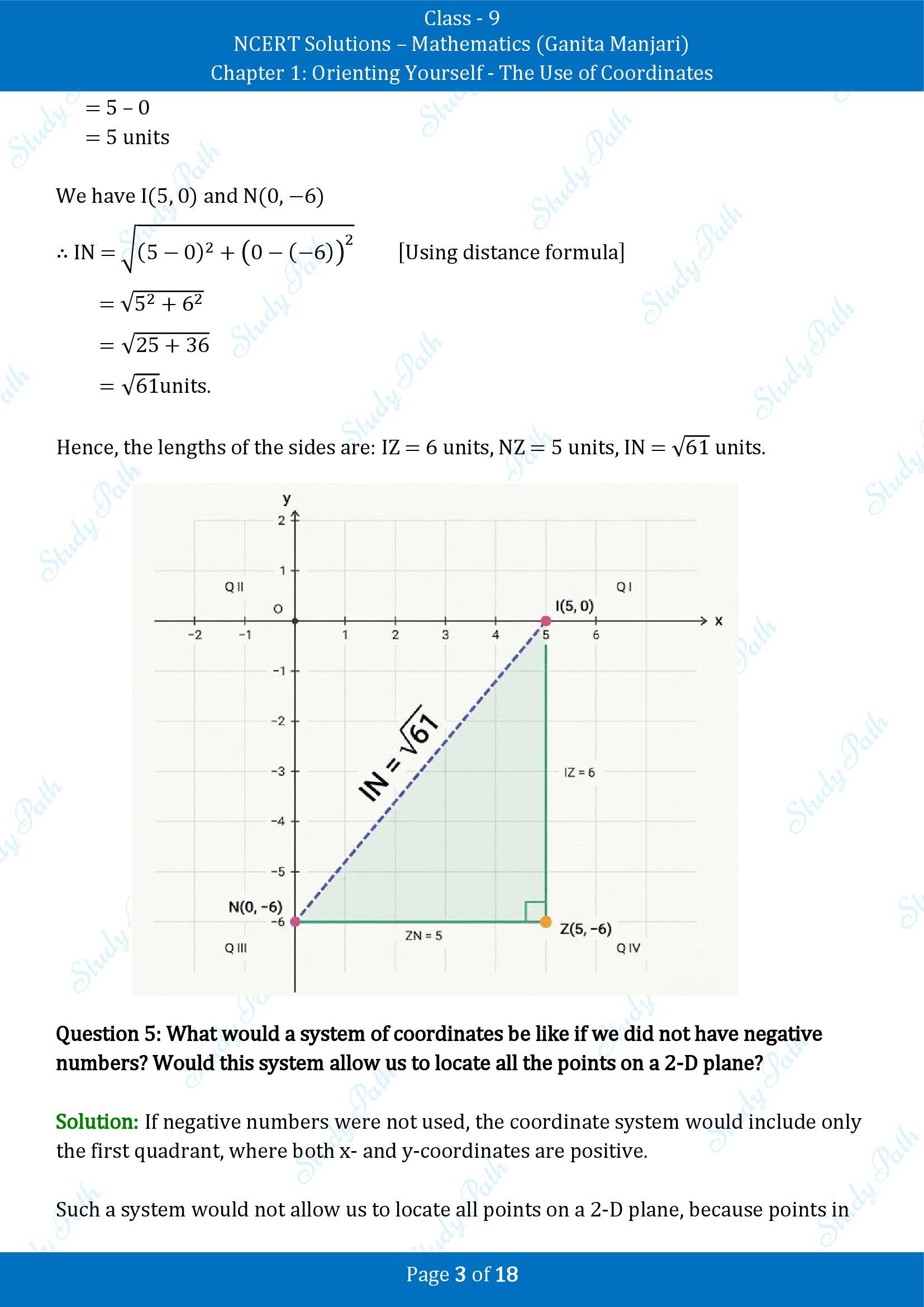 NCERT Solutions for Class 9 Maths Chapter 1 Orienting Yourself The Use of Coordinates End of Chapter