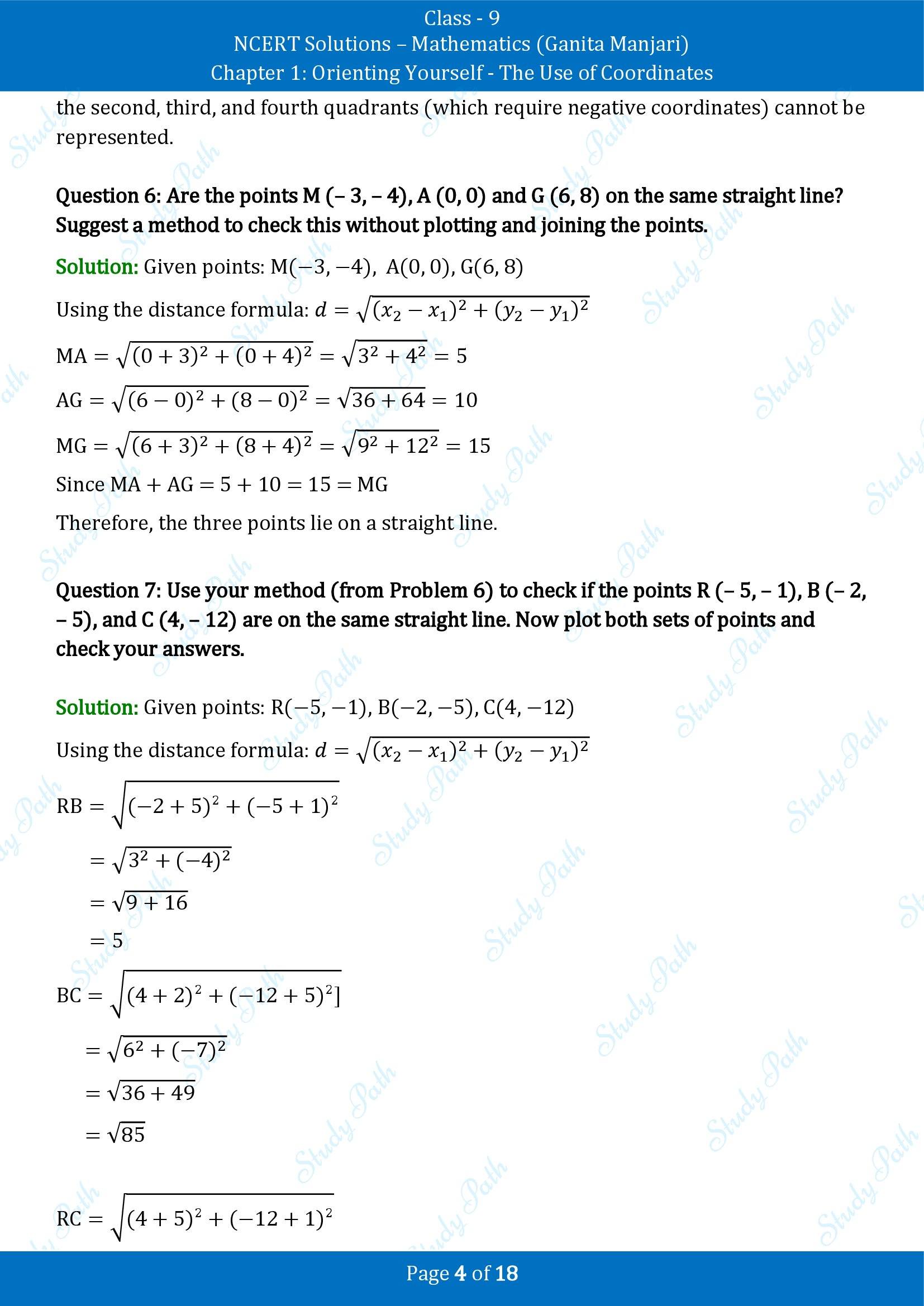 NCERT Solutions for Class 9 Maths Chapter 1 Orienting Yourself The Use of Coordinates End of Chapter