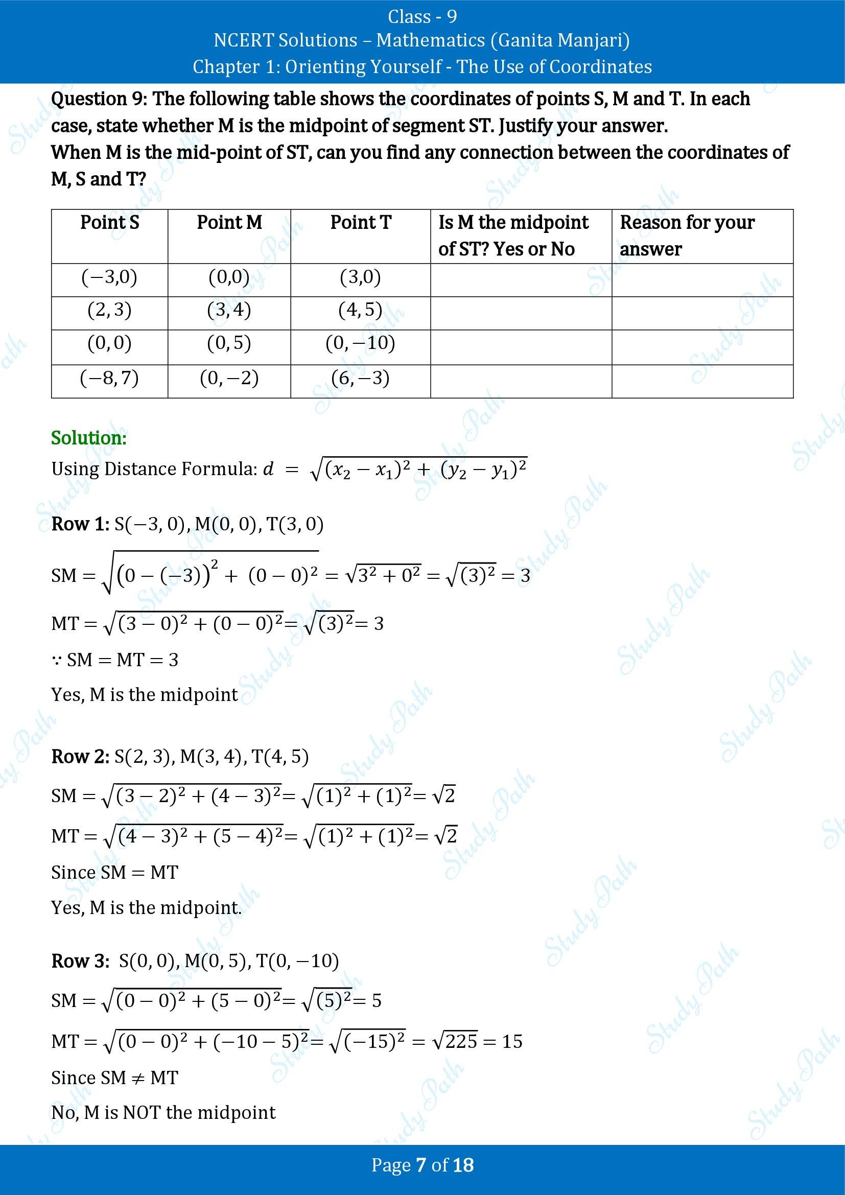 NCERT Solutions for Class 9 Maths Chapter 1 Orienting Yourself The Use of Coordinates End of Chapter