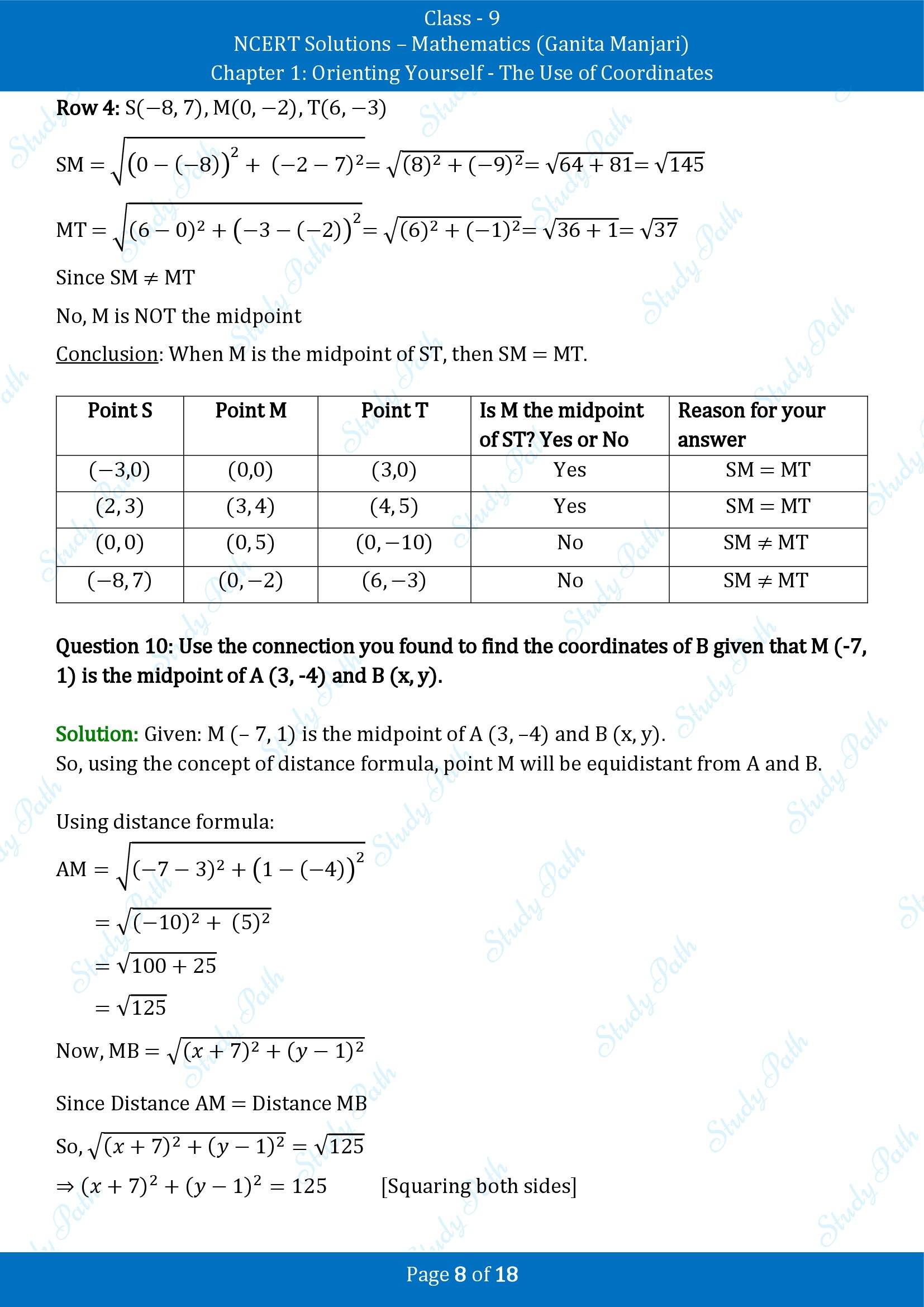 NCERT Solutions for Class 9 Maths Chapter 1 Orienting Yourself The Use of Coordinates End of Chapter
