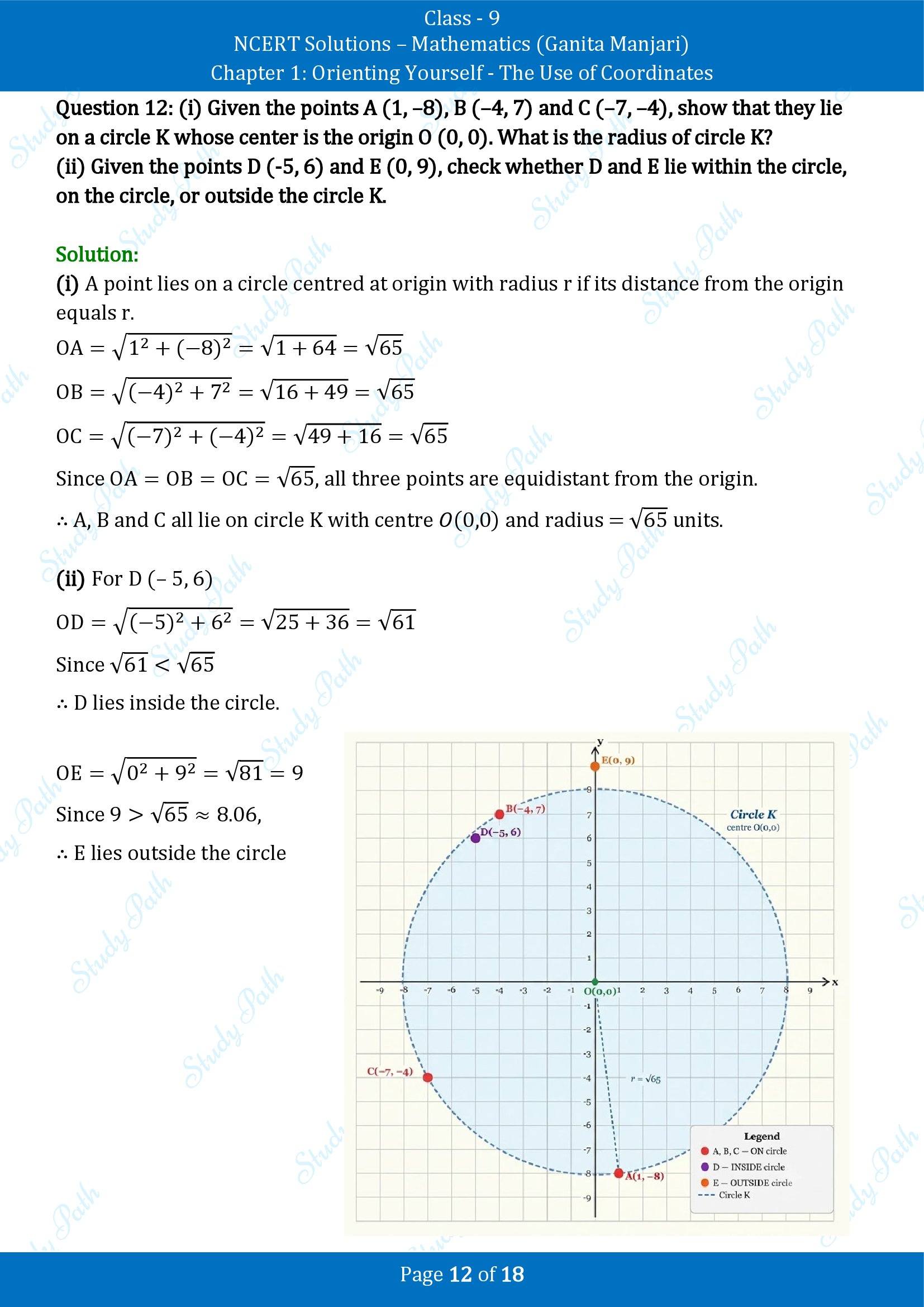 NCERT Solutions for Class 9 Maths Chapter 1 Orienting Yourself The Use of Coordinates End of Chapter