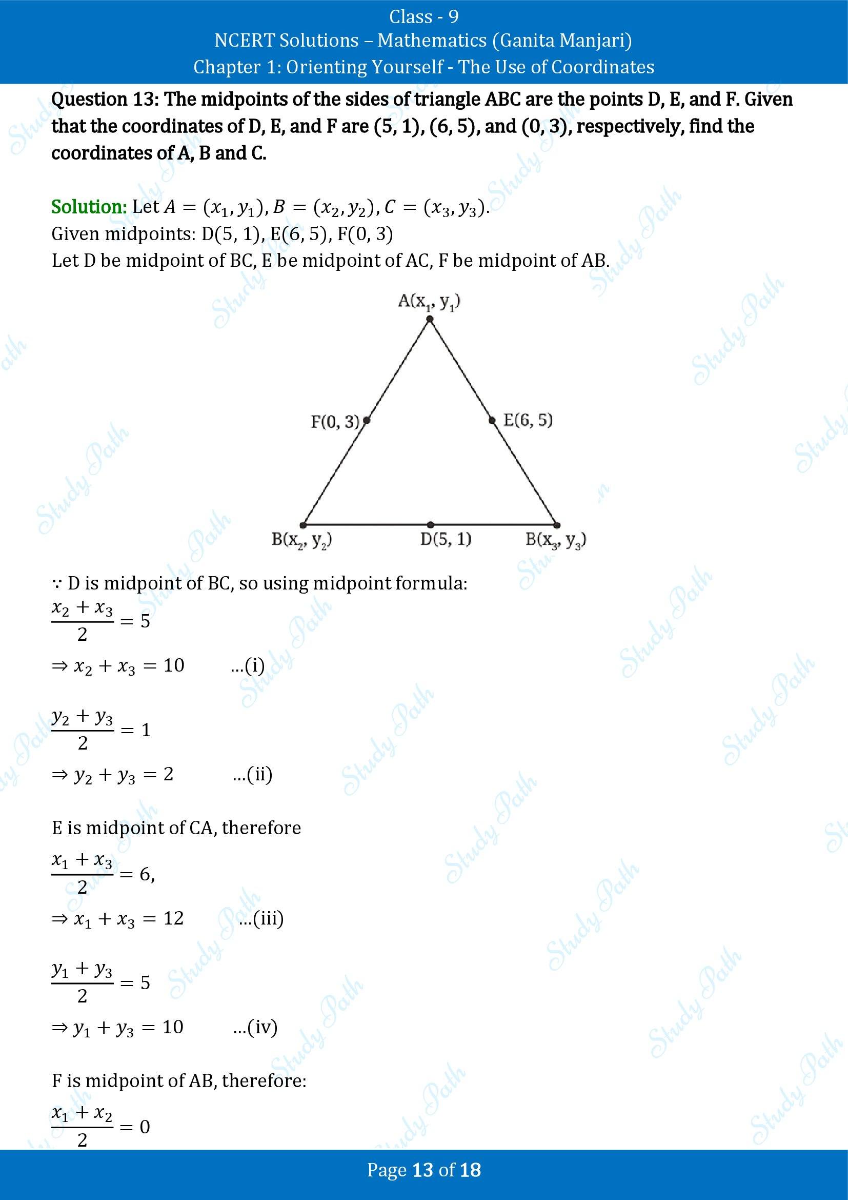 NCERT Solutions for Class 9 Maths Chapter 1 Orienting Yourself The Use of Coordinates End of Chapter