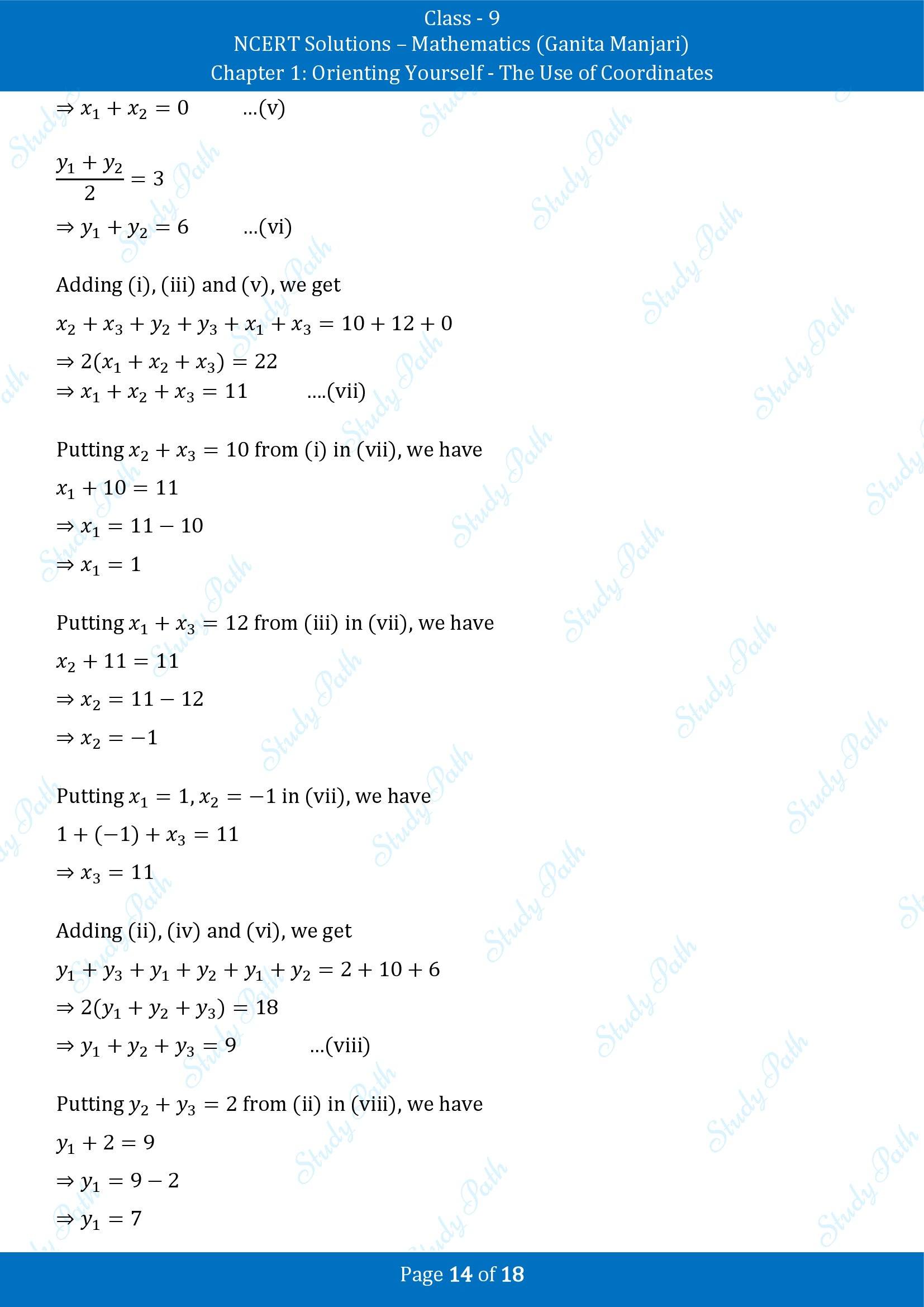 NCERT Solutions for Class 9 Maths Chapter 1 Orienting Yourself The Use of Coordinates End of Chapter