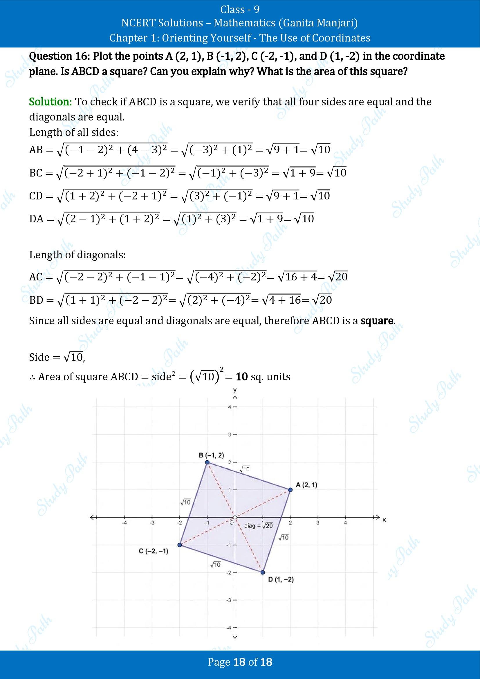 NCERT Solutions for Class 9 Maths Chapter 1 Orienting Yourself The Use of Coordinates End of Chapter