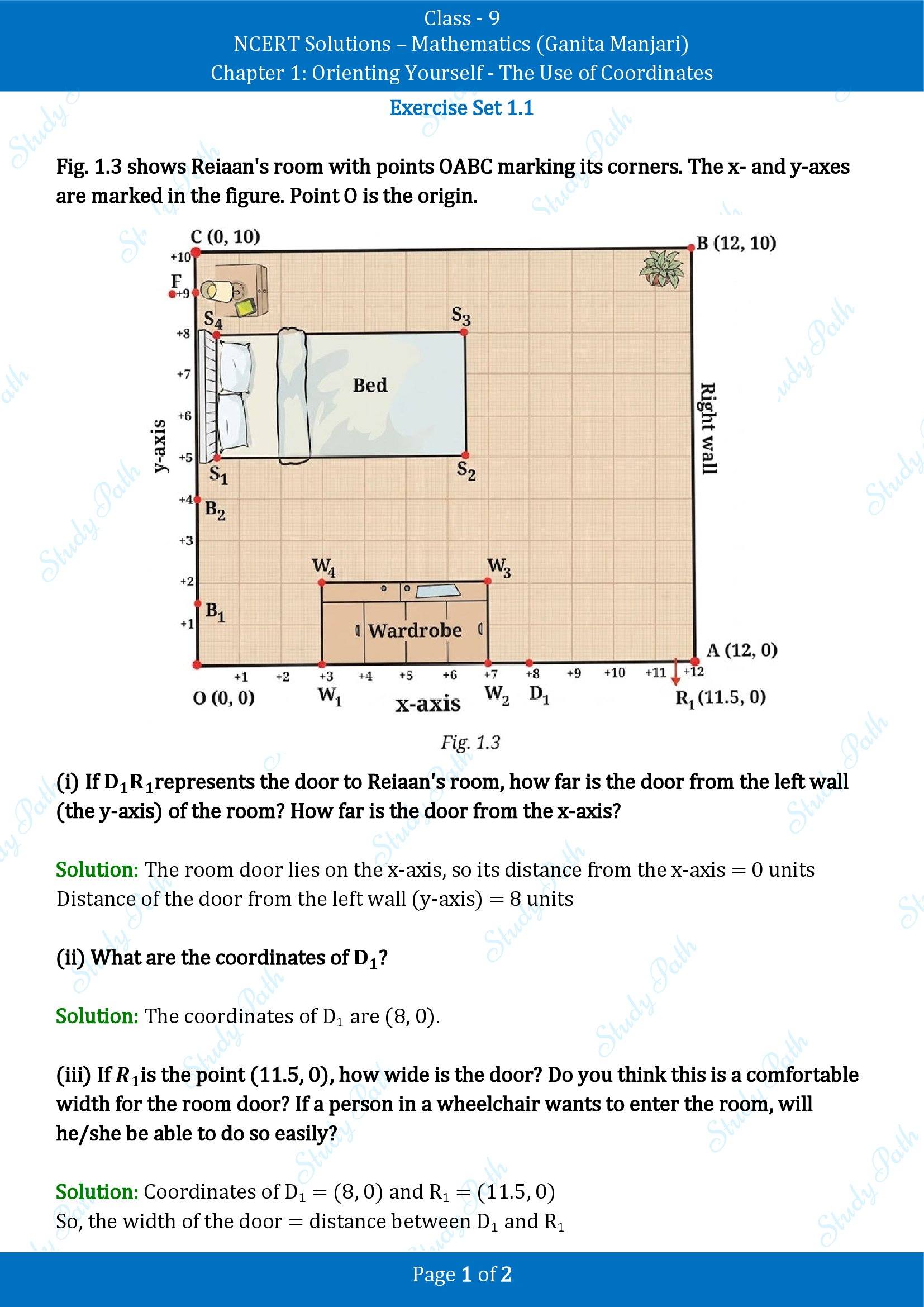 NCERT Solutions for Class 9 Maths Chapter 1 Orienting Yourself The Use of Coordinates Exercise Set 1.1 00001