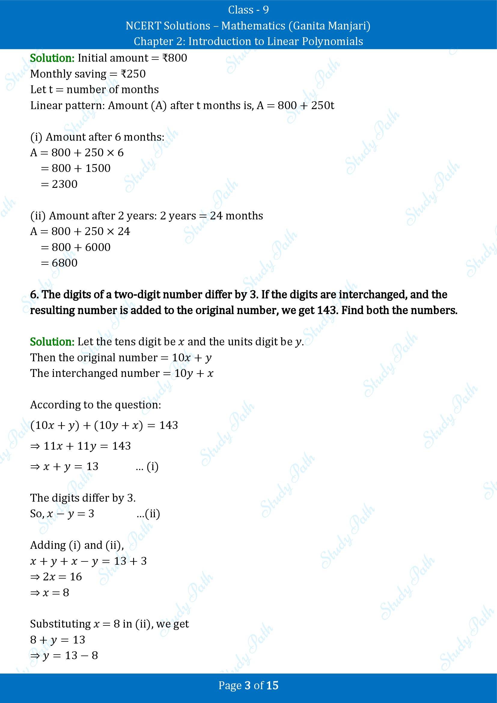 NCERT Solutions for Class 9 Maths Chapter 2 Introduction to Linear Polynomials End of Chapter