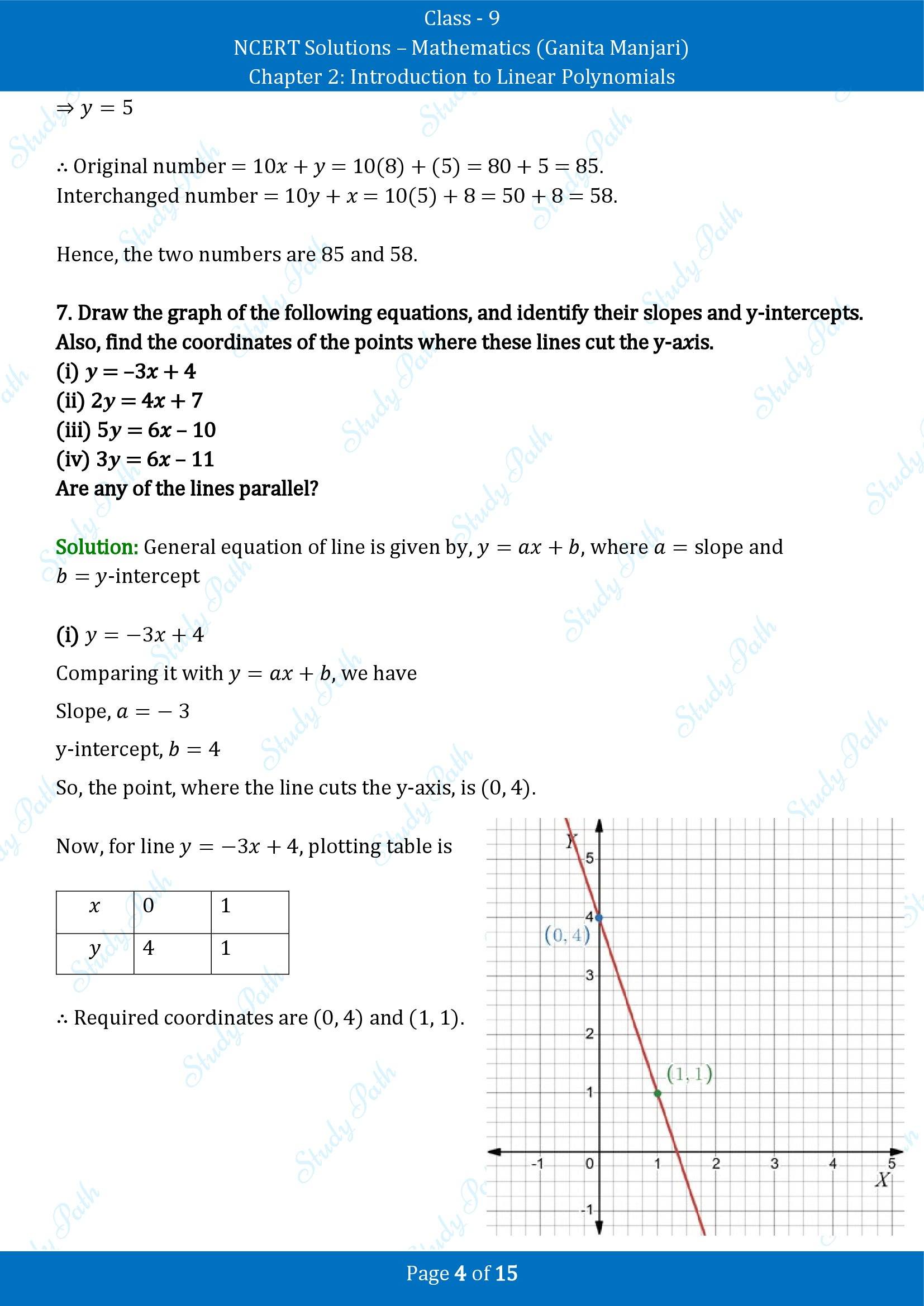 NCERT Solutions for Class 9 Maths Chapter 2 Introduction to Linear Polynomials End of Chapter