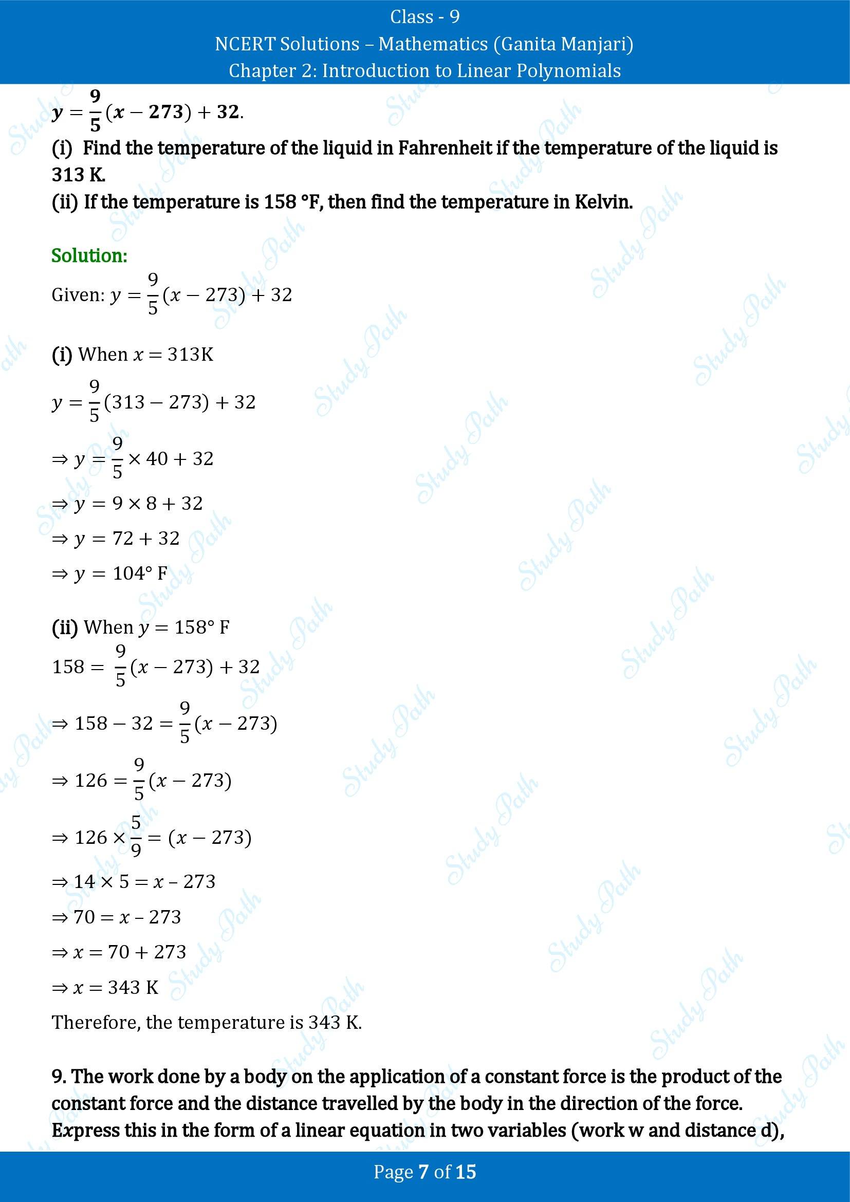 NCERT Solutions for Class 9 Maths Chapter 2 Introduction to Linear Polynomials End of Chapter