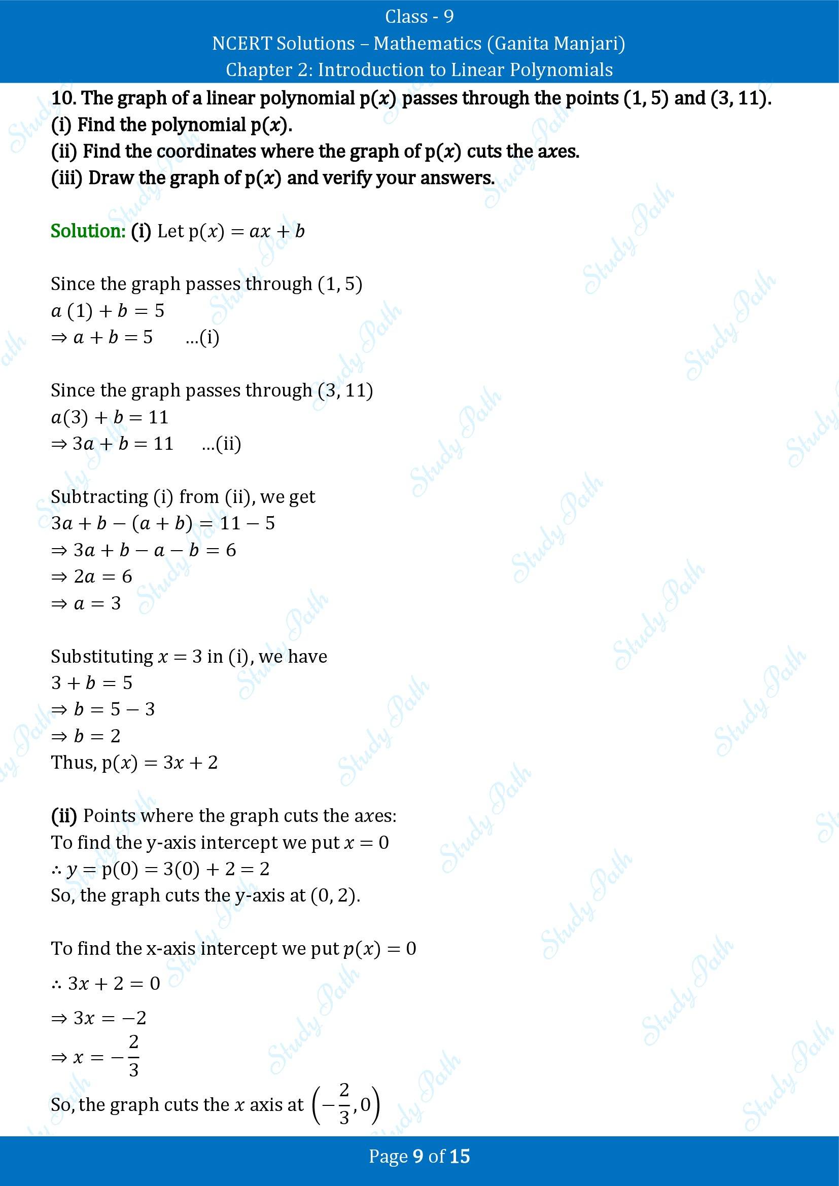 NCERT Solutions for Class 9 Maths Chapter 2 Introduction to Linear Polynomials End of Chapter