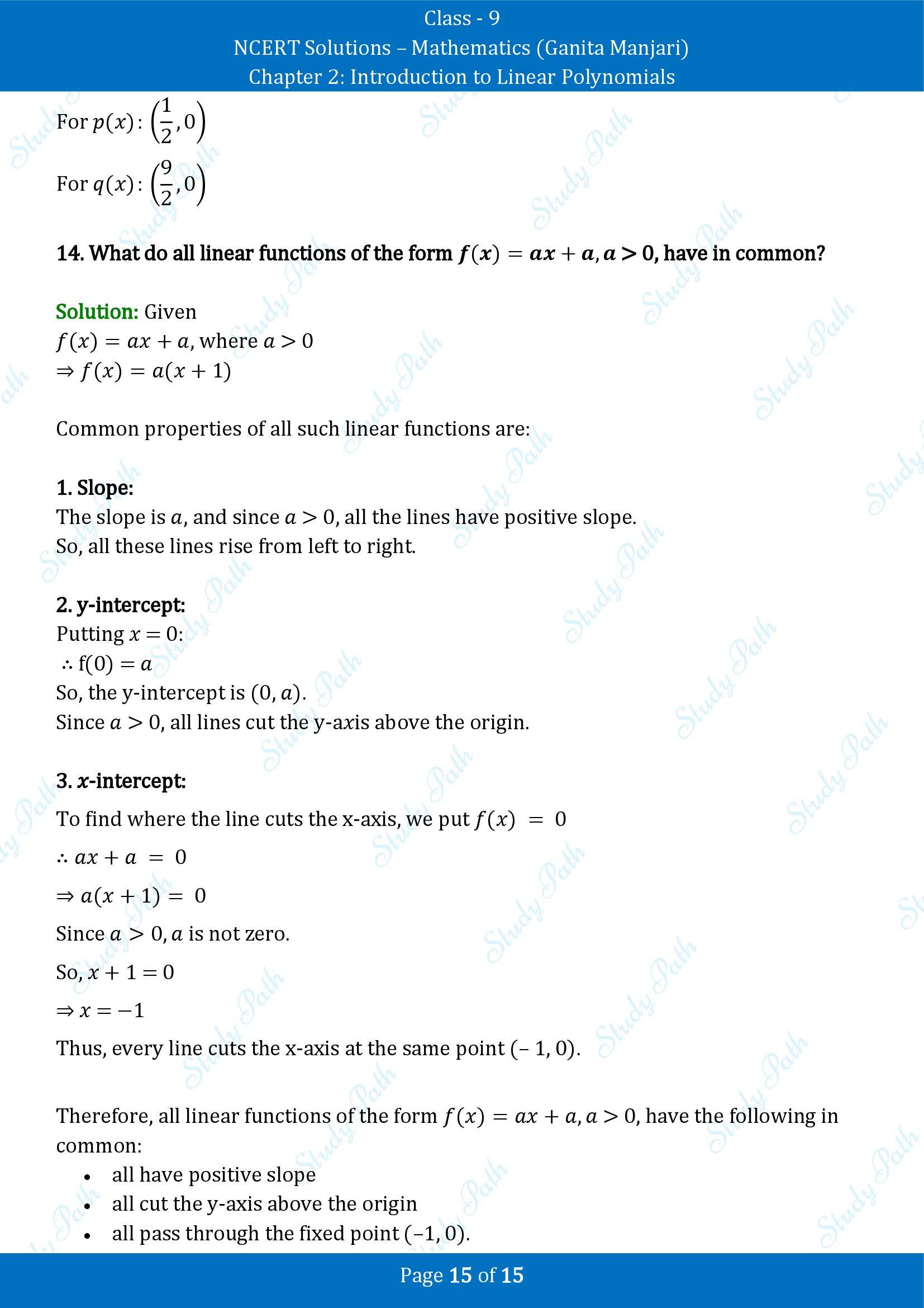 NCERT Solutions for Class 9 Maths Chapter 2 Introduction to Linear Polynomials End of Chapter