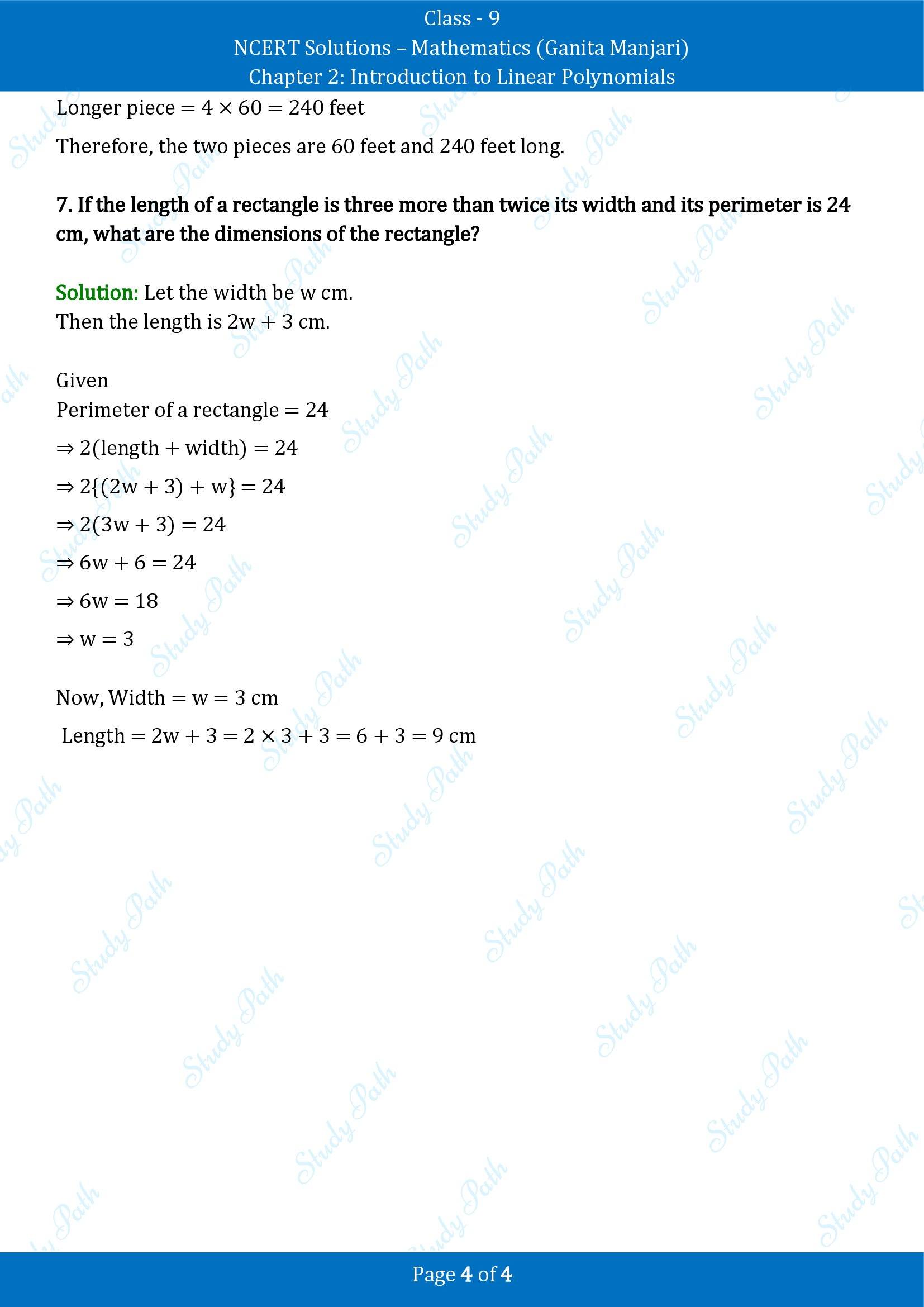 NCERT Solutions for Class 9 Maths Chapter 2 Introduction to Linear Polynomials Exercise Set 2.2 00004