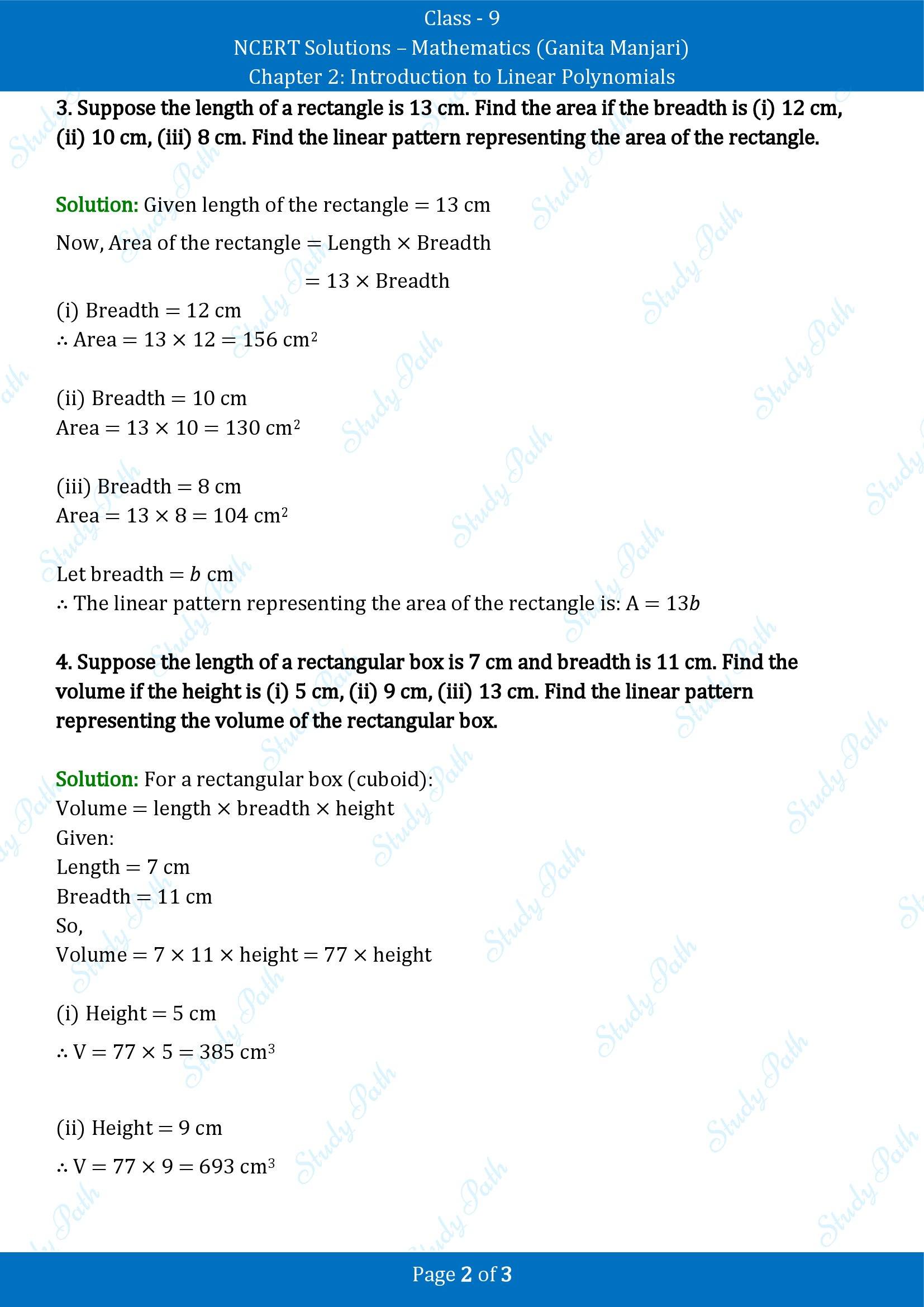 NCERT Solutions for Class 9 Maths Chapter 2 Introduction to Linear Polynomials Exercise Set 2.3 00002