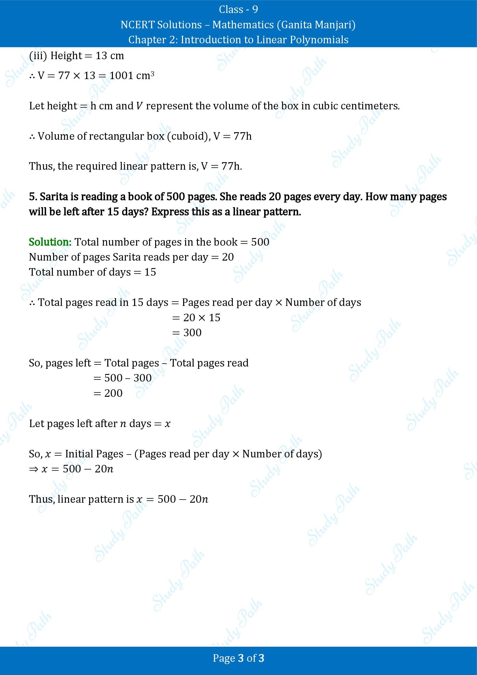NCERT Solutions for Class 9 Maths Chapter 2 Introduction to Linear Polynomials Exercise Set 2.3 00003