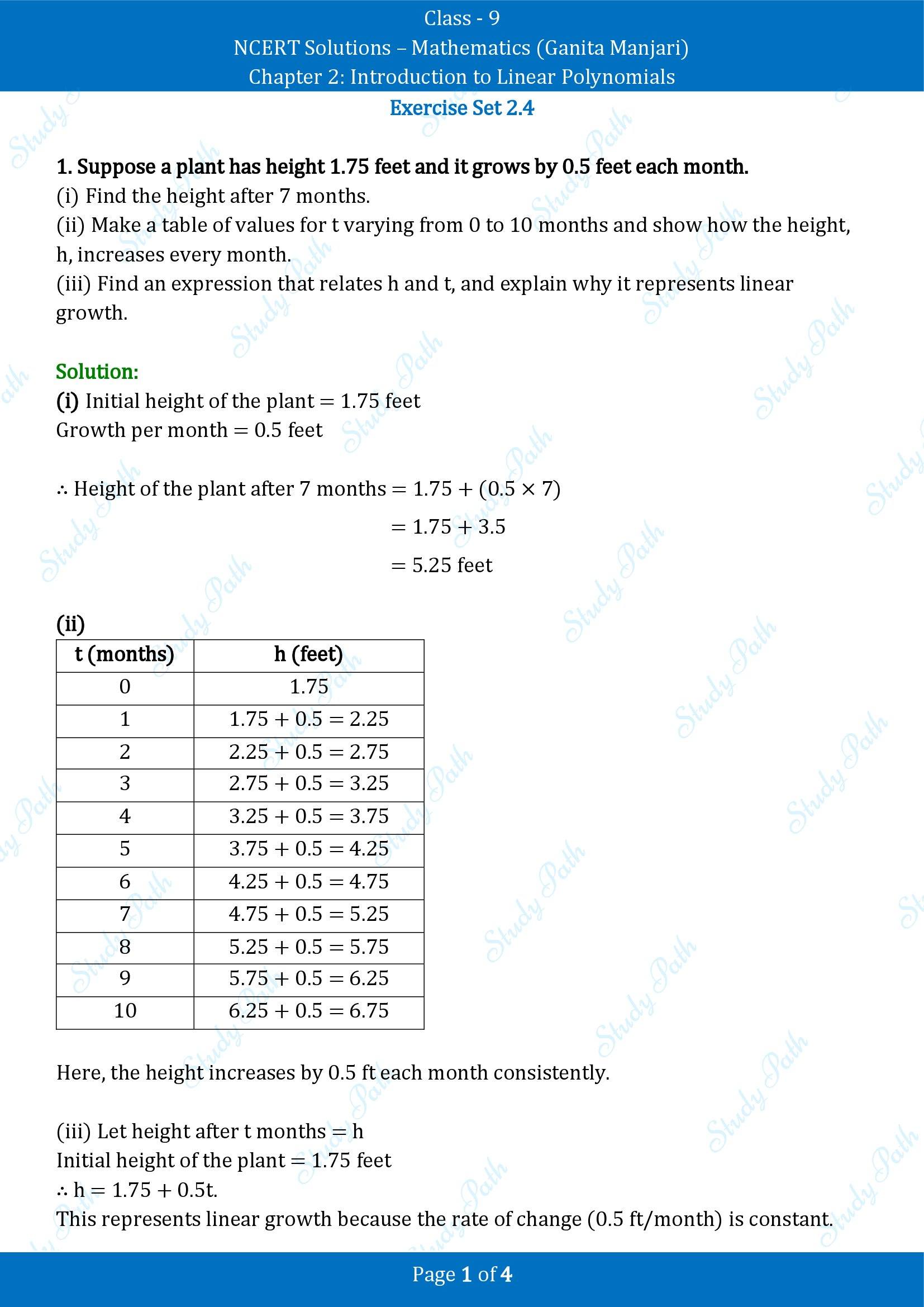 NCERT Solutions for Class 9 Maths Chapter 2 Introduction to Linear Polynomials Exercise Set 2.4 00001