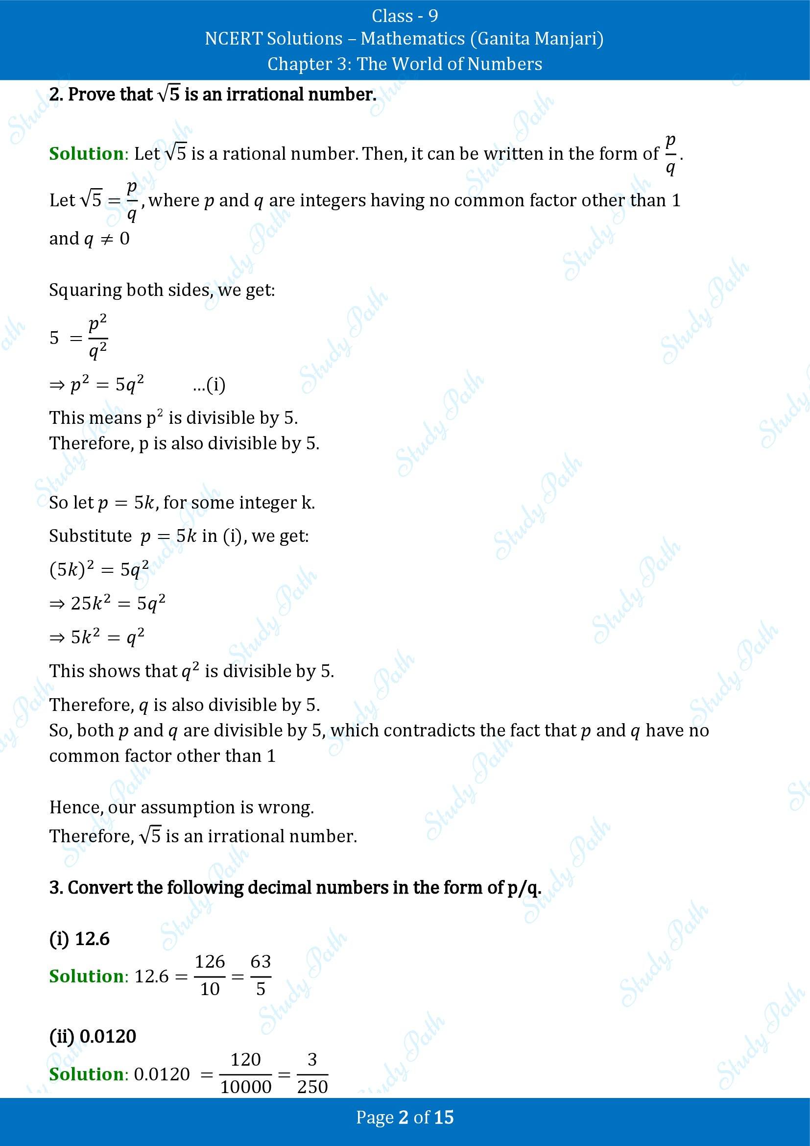 NCERT Solutions for Class 9 Maths Chapter 3 The World of Numbers End of Chapter