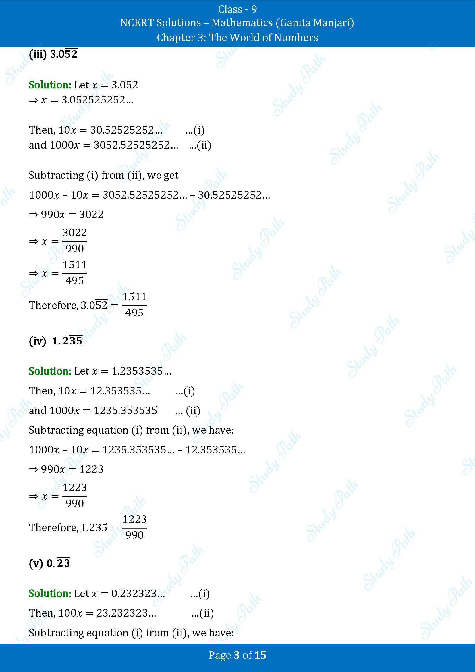 NCERT Solutions for Class 9 Maths Chapter 3 The World of Numbers End of Chapter