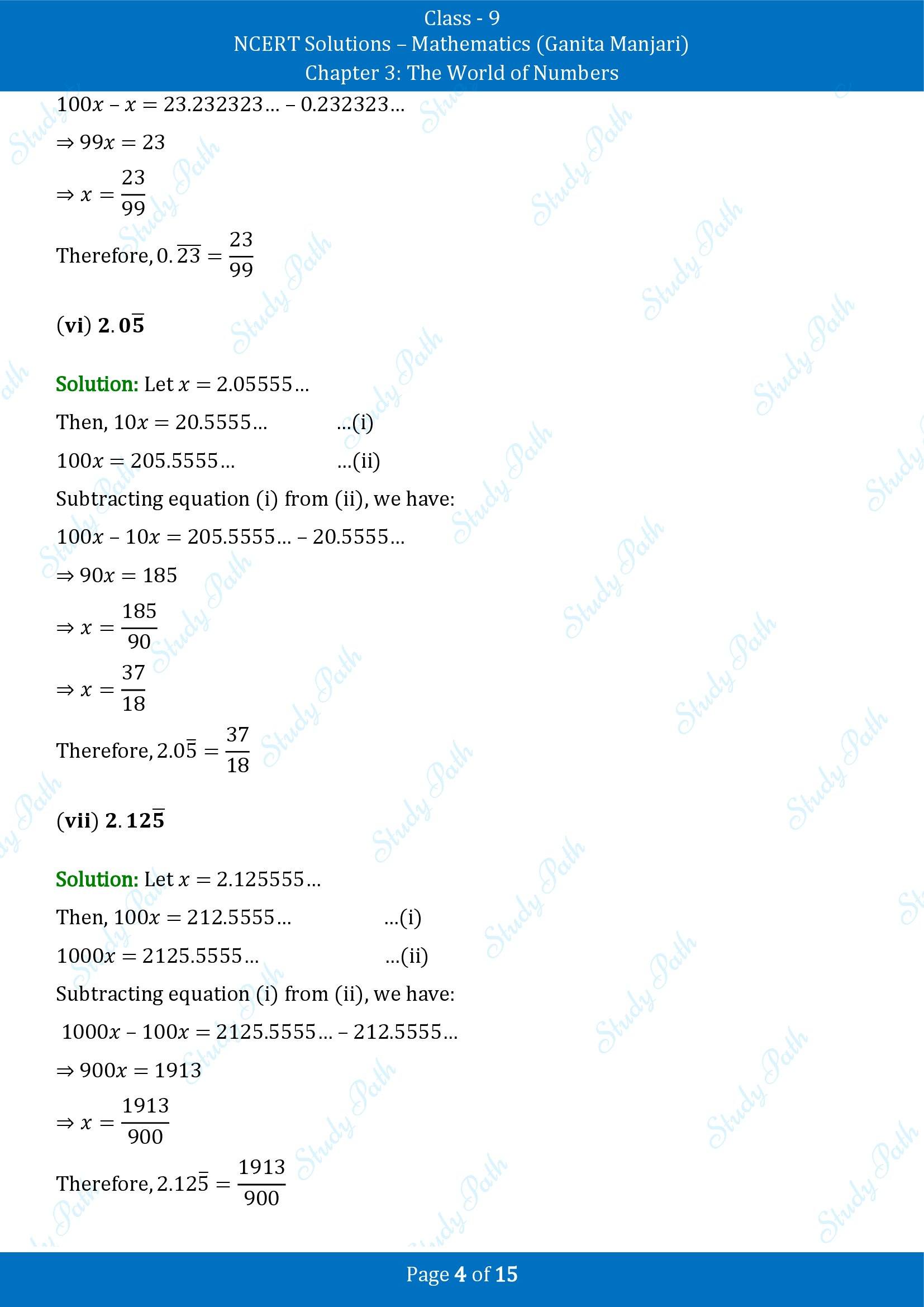 NCERT Solutions for Class 9 Maths Chapter 3 The World of Numbers End of Chapter