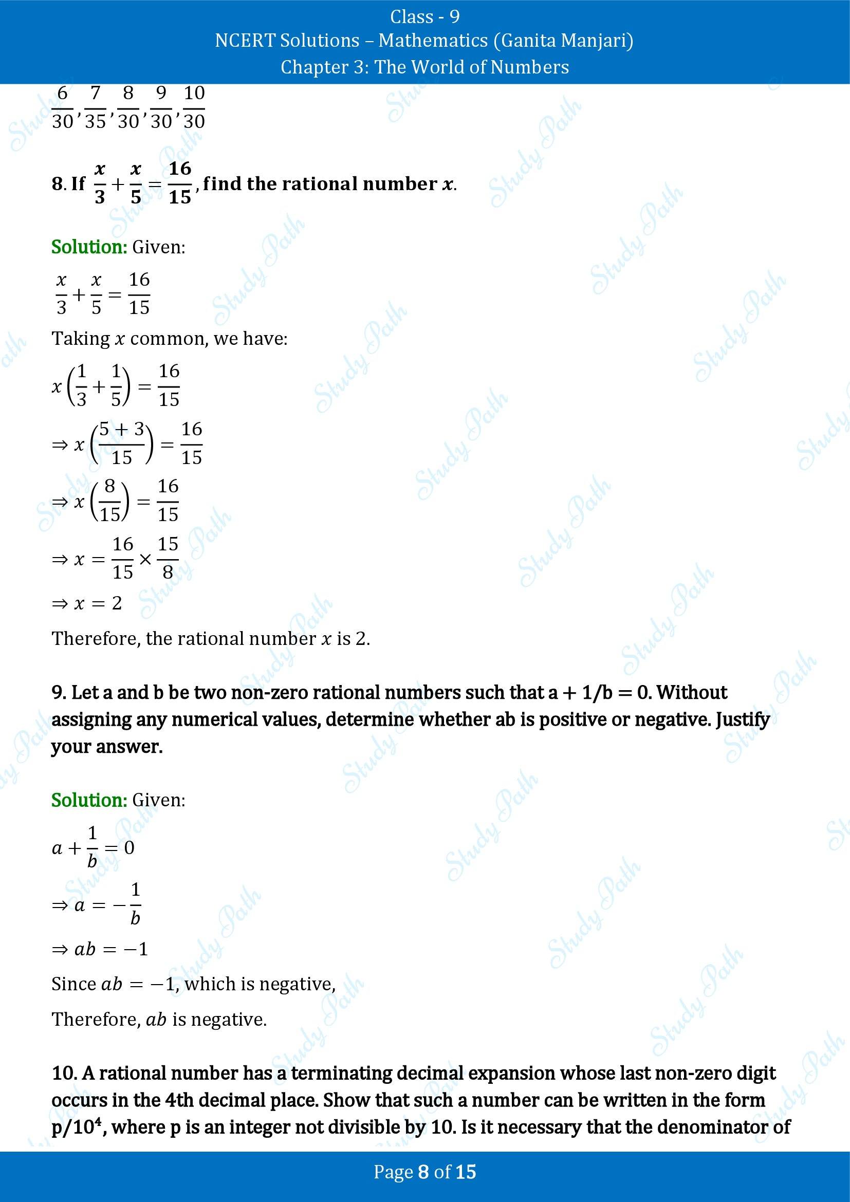 NCERT Solutions for Class 9 Maths Chapter 3 The World of Numbers End of Chapter