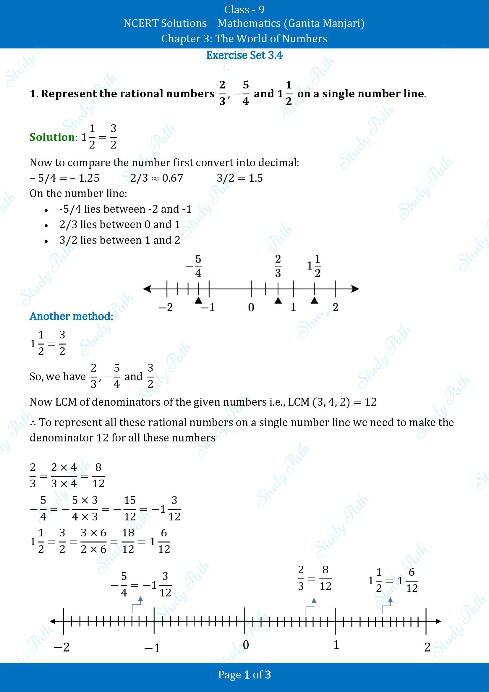 NCERT Solutions for Class 9 Maths Chapter 3 The World of Numbers Exercise Set 3.4 00001