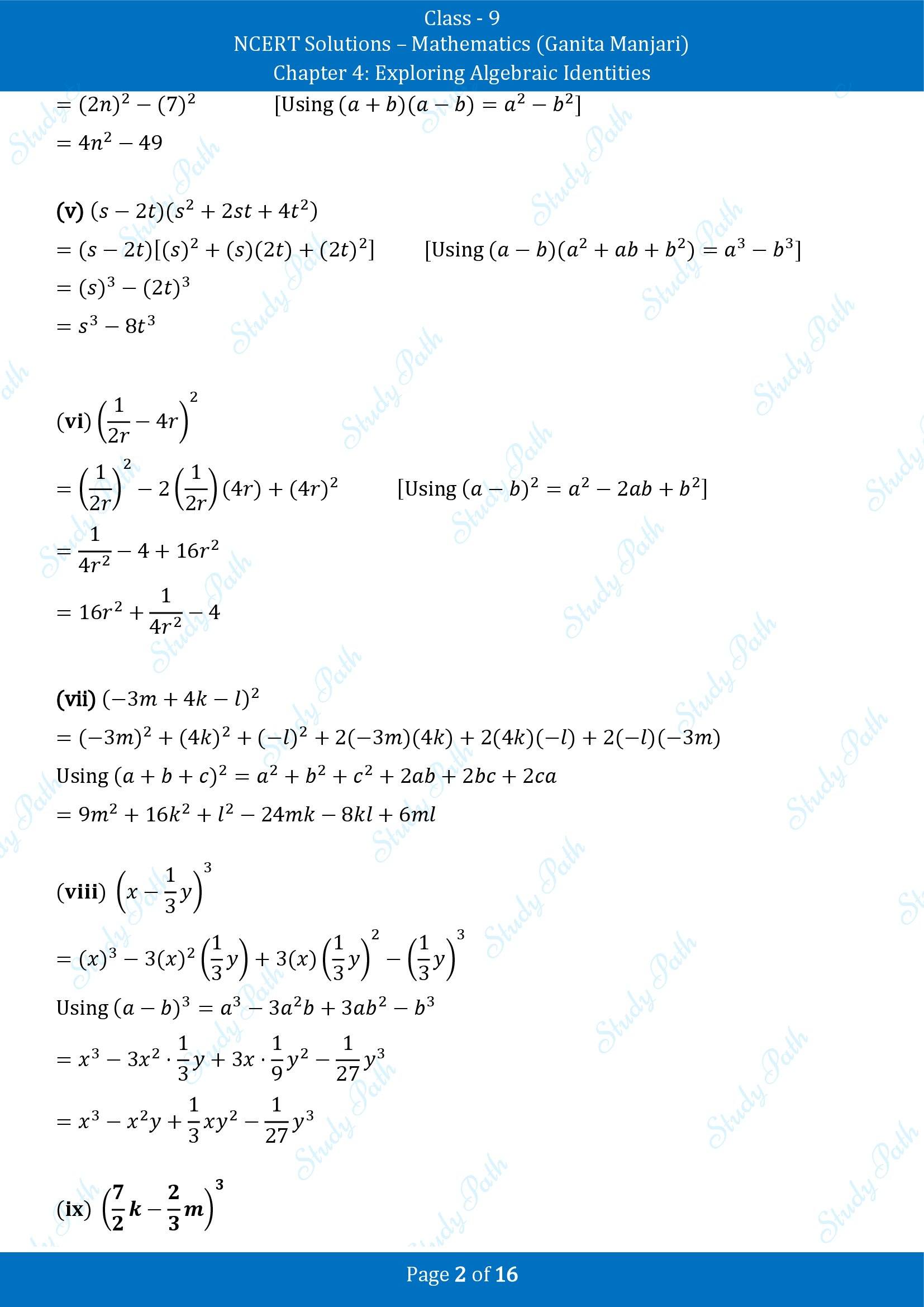 NCERT Solutions for Class 9 Maths Chapter 4 Exploring Algebraic Identities End of Chapter