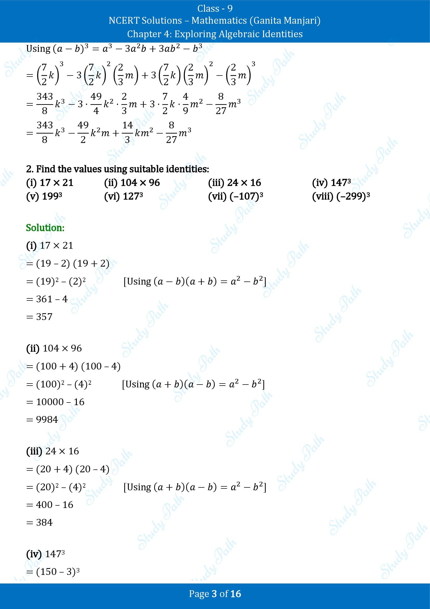 NCERT Solutions for Class 9 Maths Chapter 4 Exploring Algebraic Identities End of Chapter